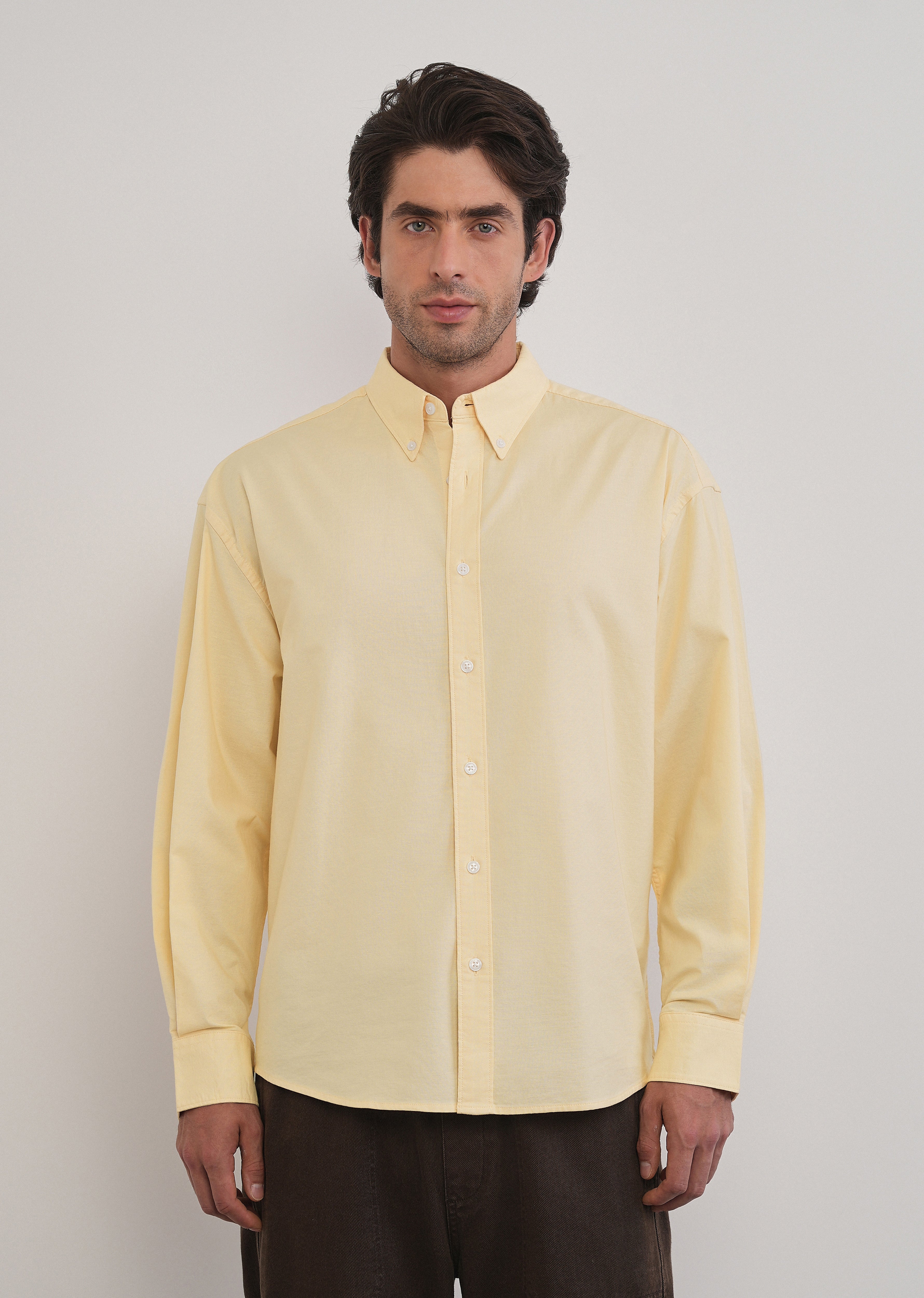 Butter Yellow Cotton Stretch Oversized Shirt - Image 3