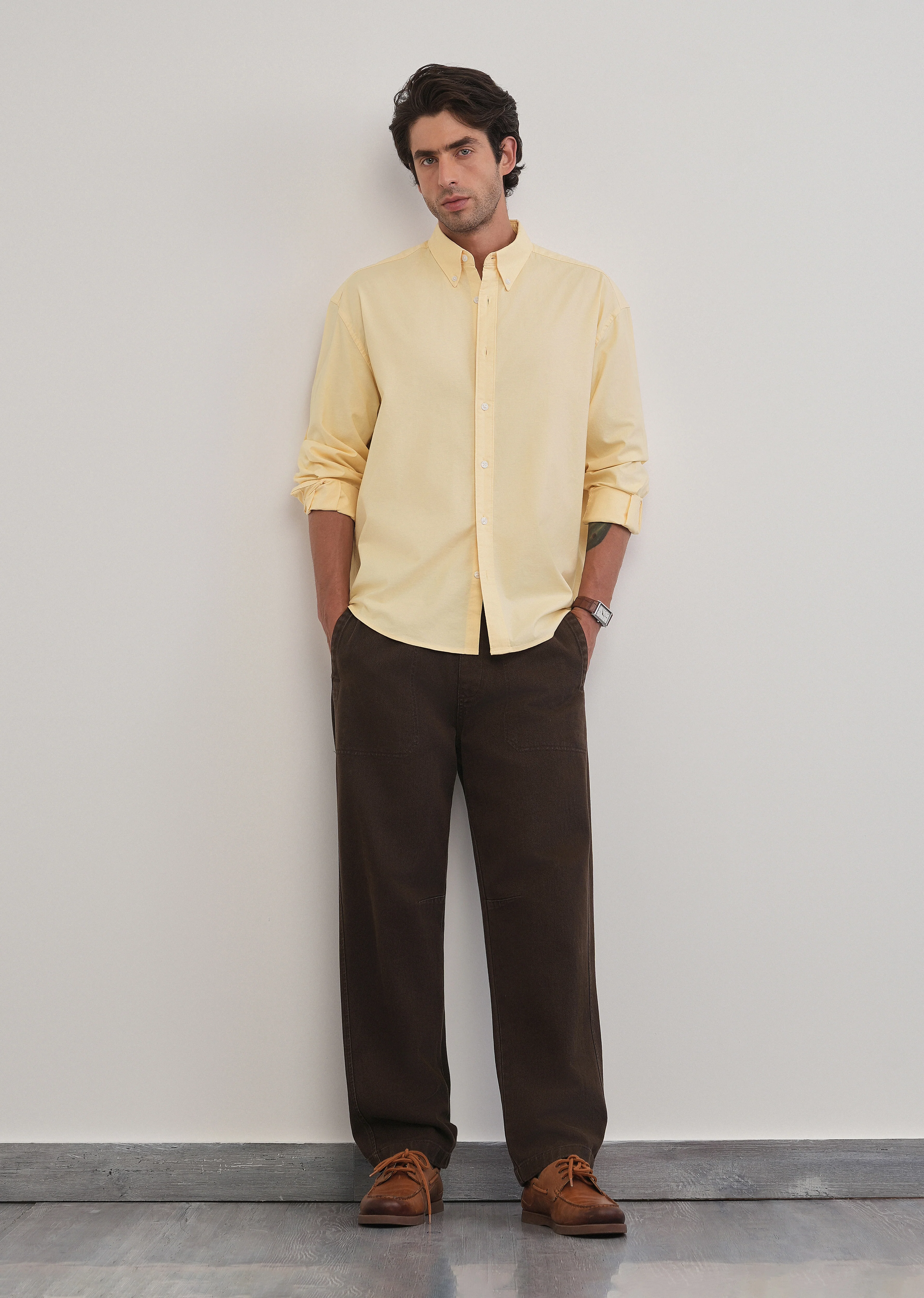 Butter Yellow Cotton Stretch Oversized Shirt - Image 6