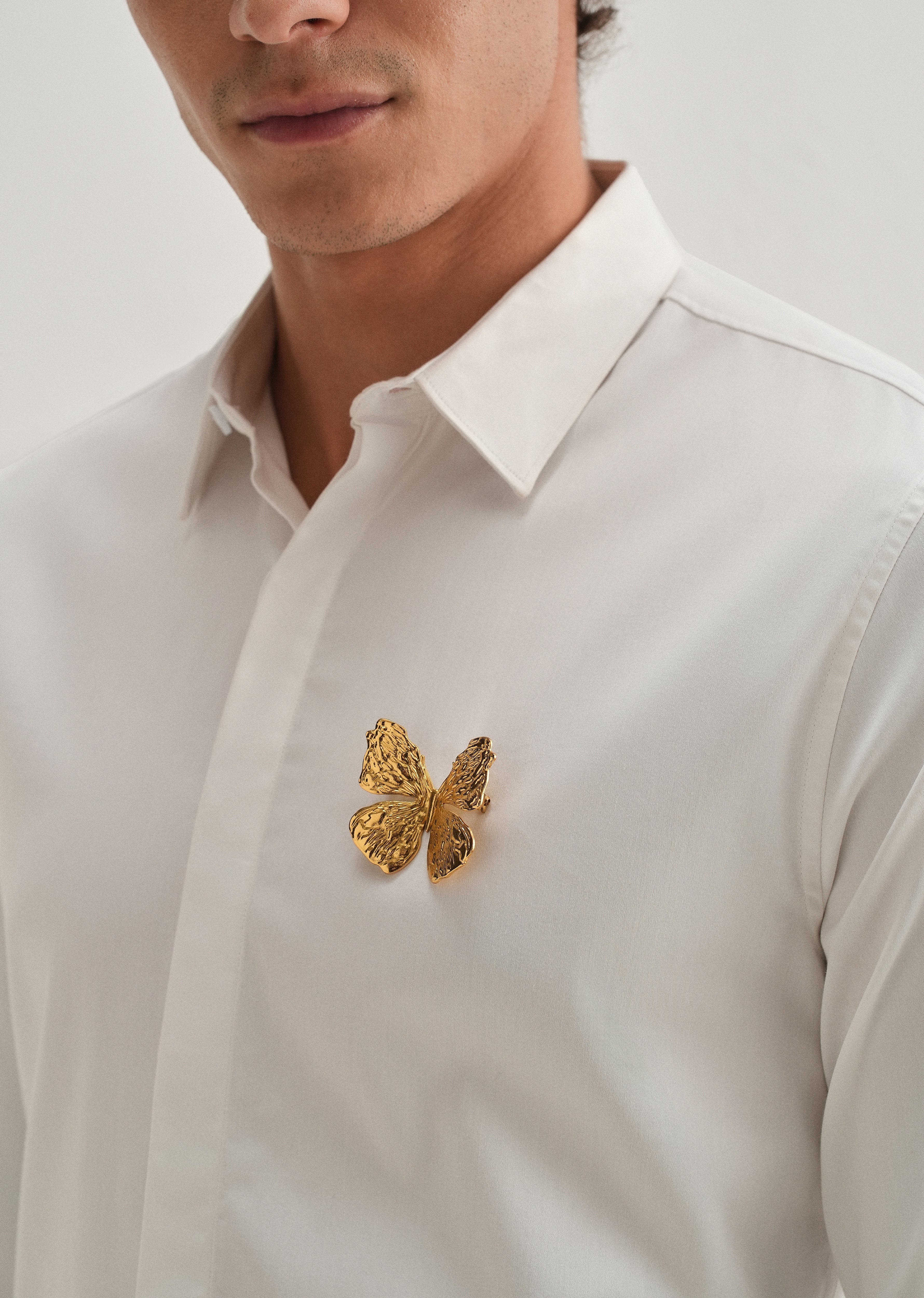 Butterfly Brooch White Designer Shirt - Image 5