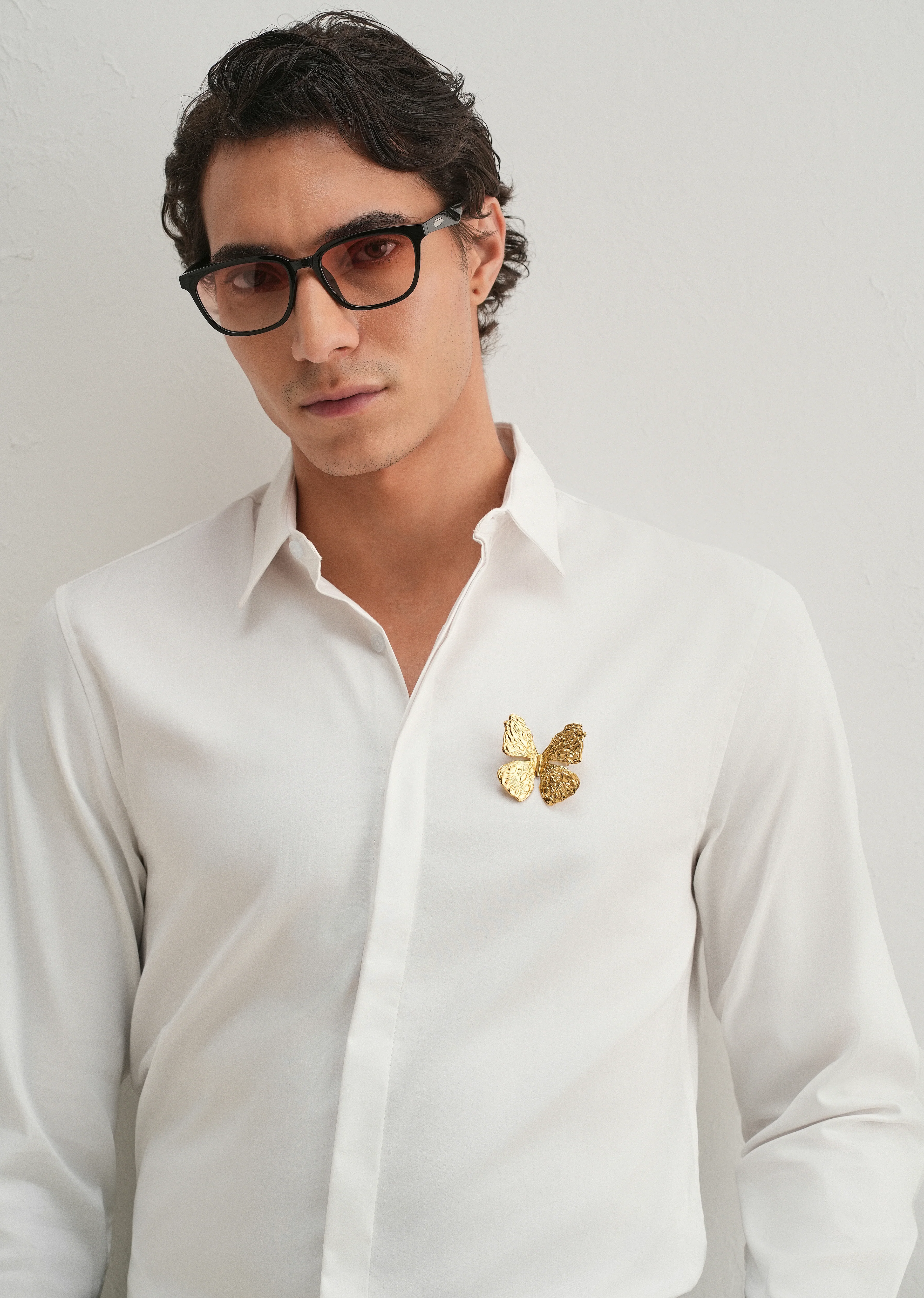 Butterfly Brooch White Designer Shirt - Image 7