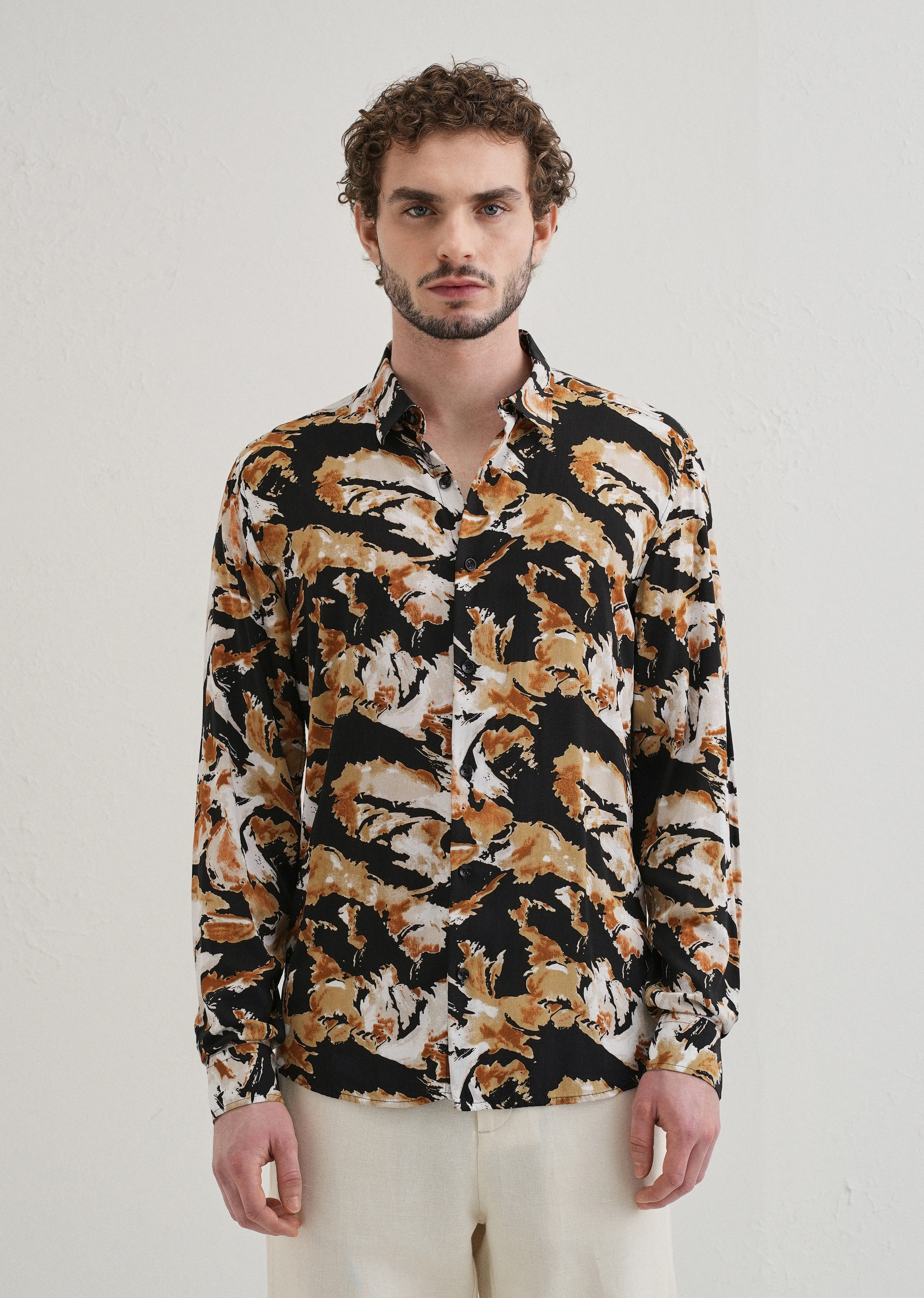 Caramel Brown Print Full sleeve shirt - Image 3