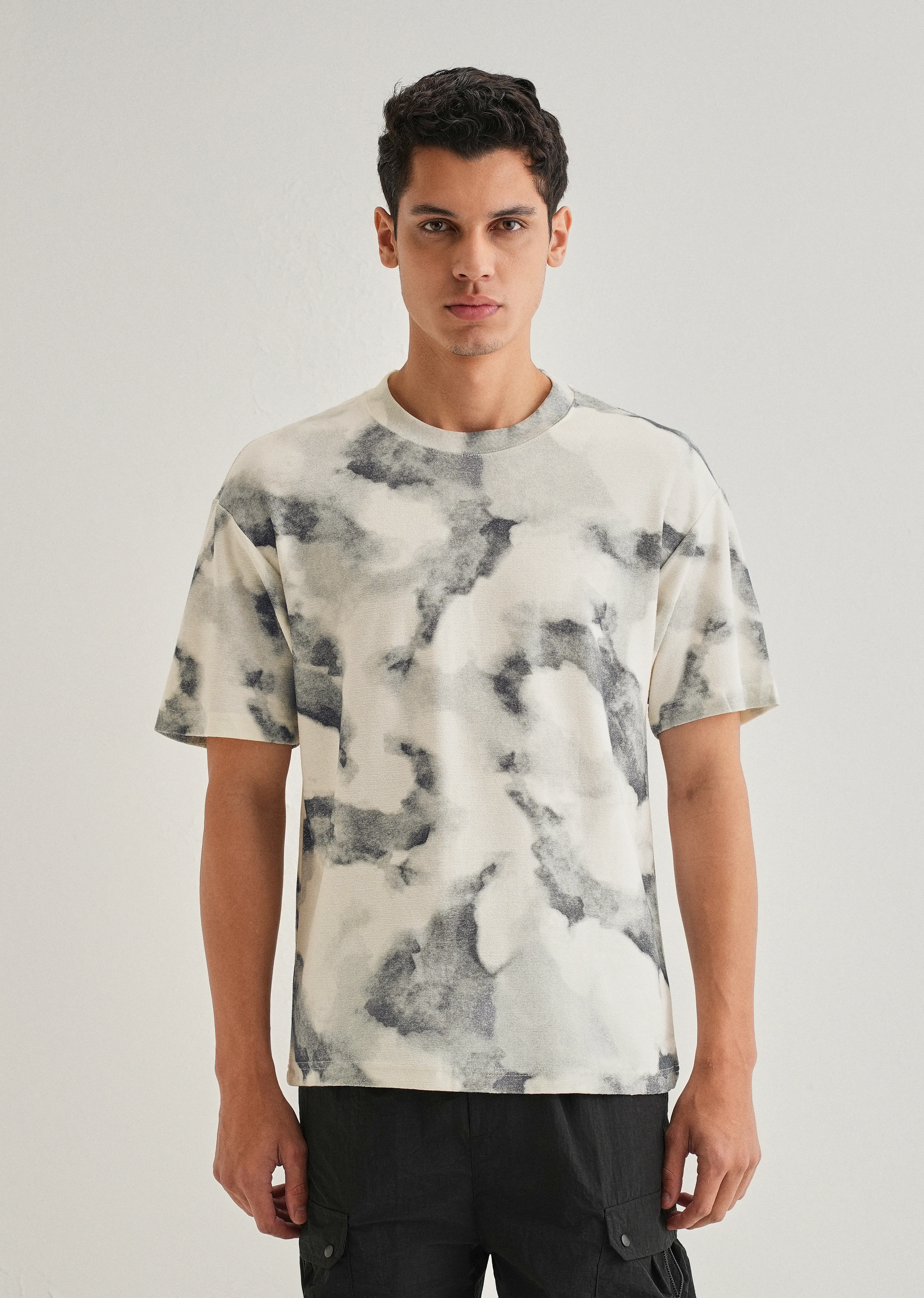 Charcoal Cloud Wash Textured Oversized T-shirt - Image 3