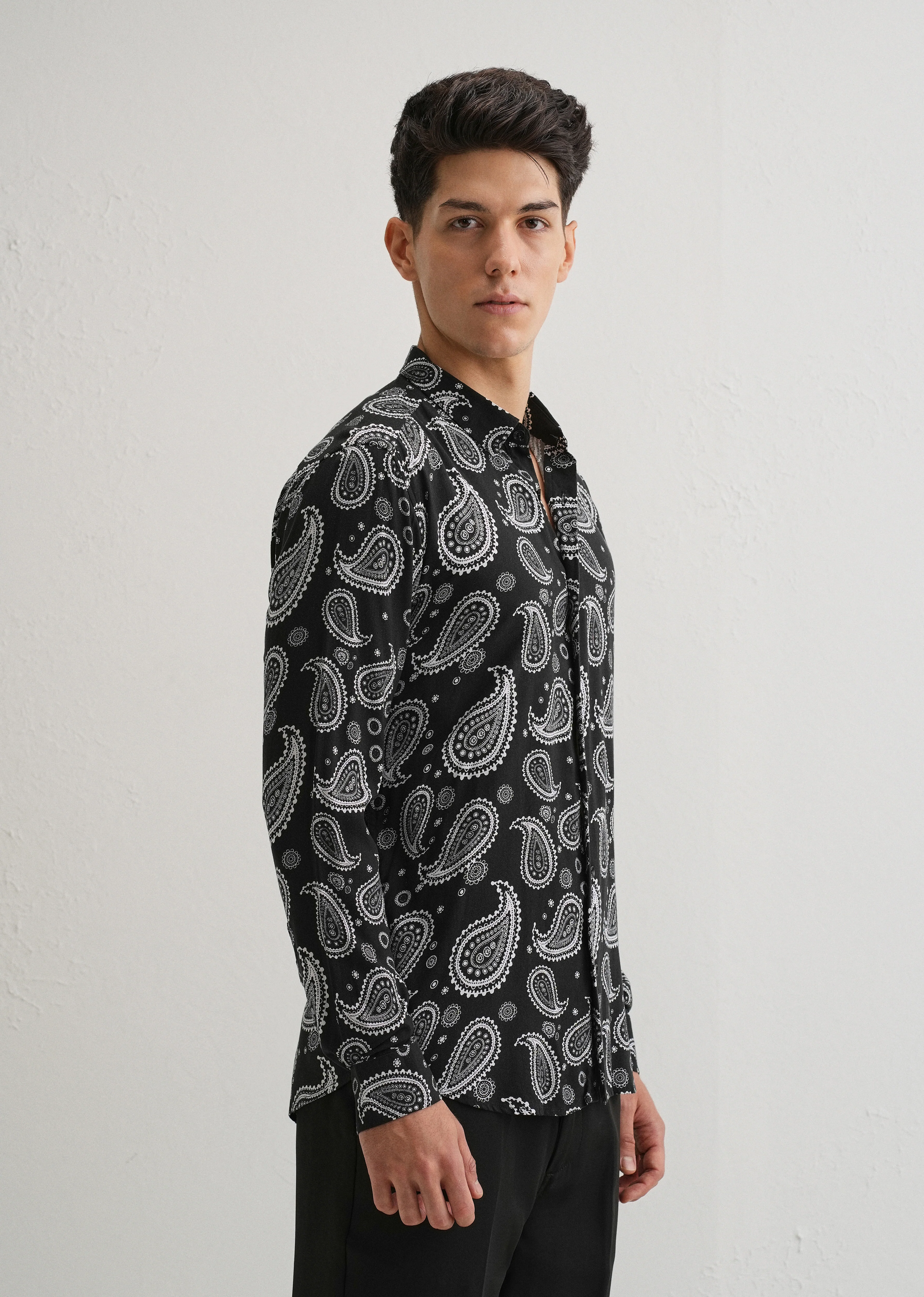 Charcoal Paisley Print Shirt - Image 4