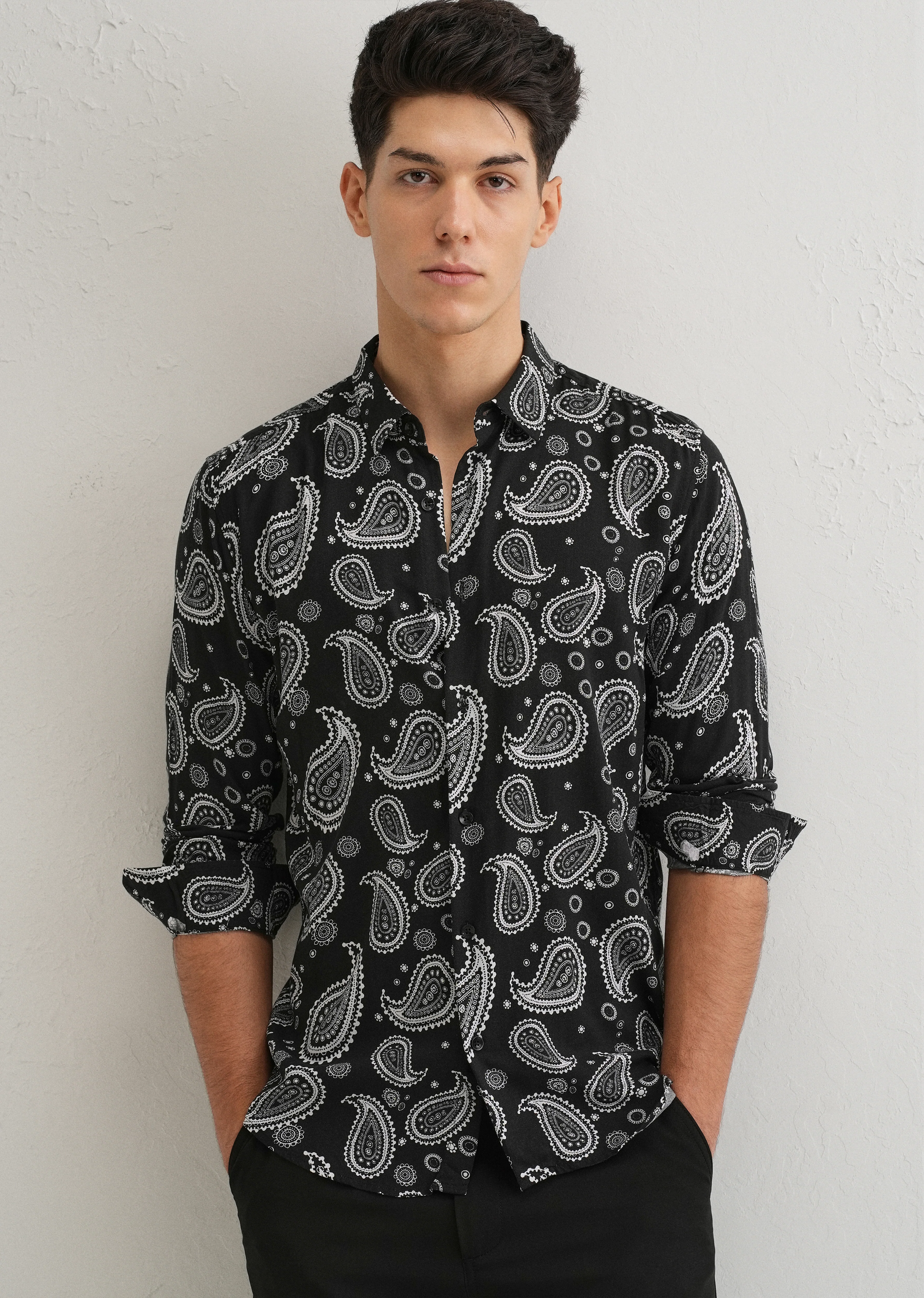 Charcoal Paisley Print Shirt - Image 7