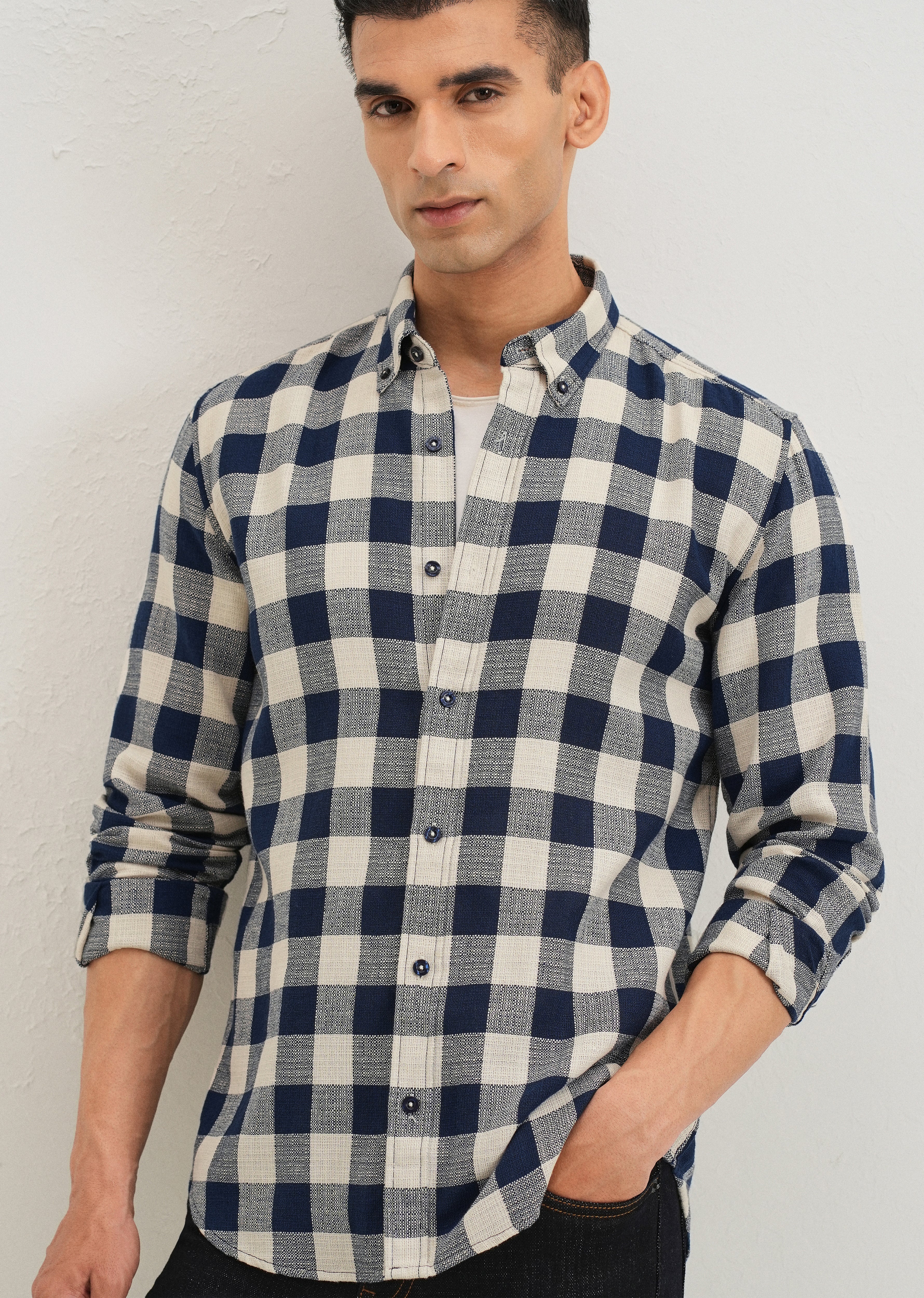 Chess Square Blue Check Shirt - Image 7