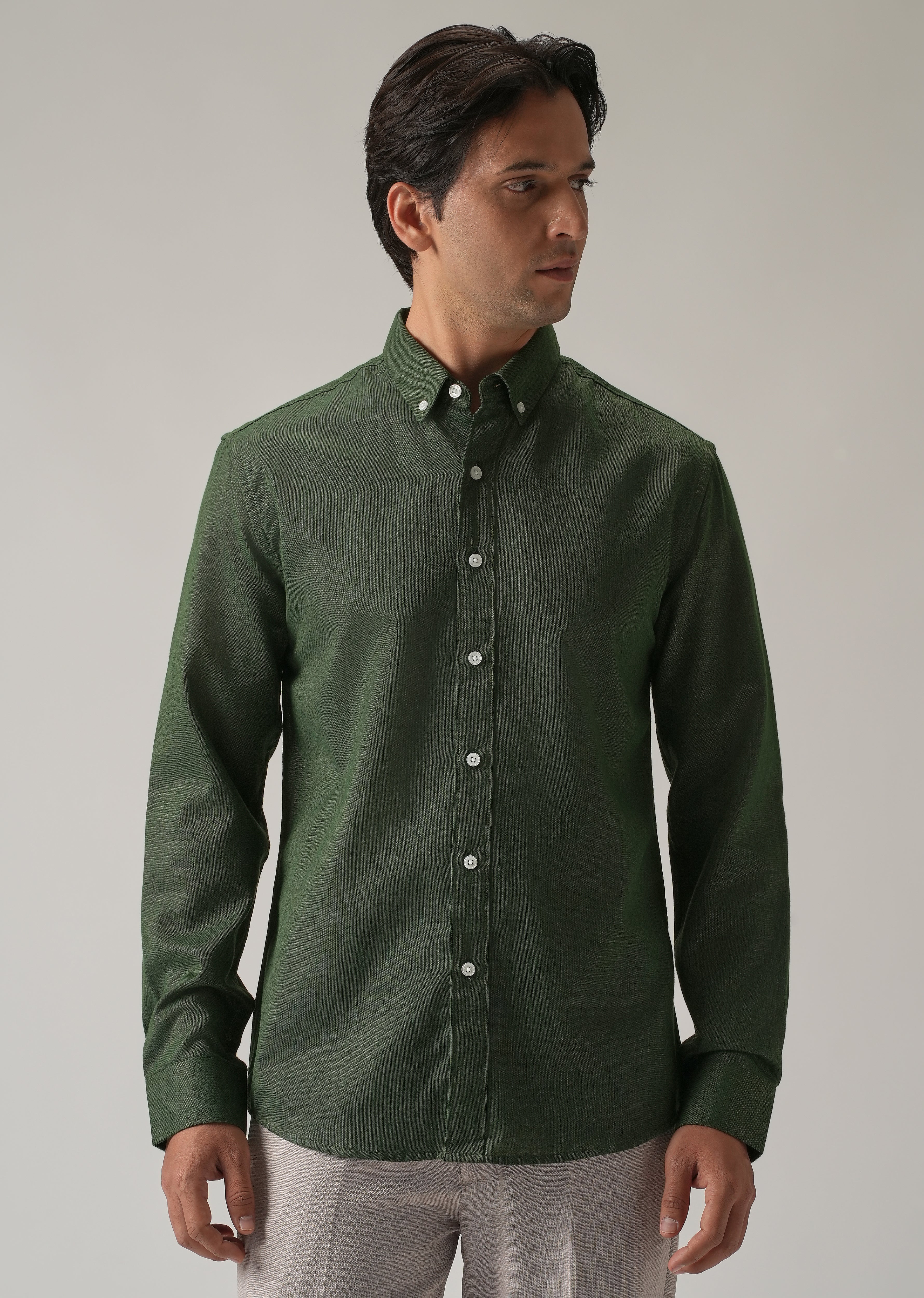 Cilantro Green Blended Linen shirt - Image 3