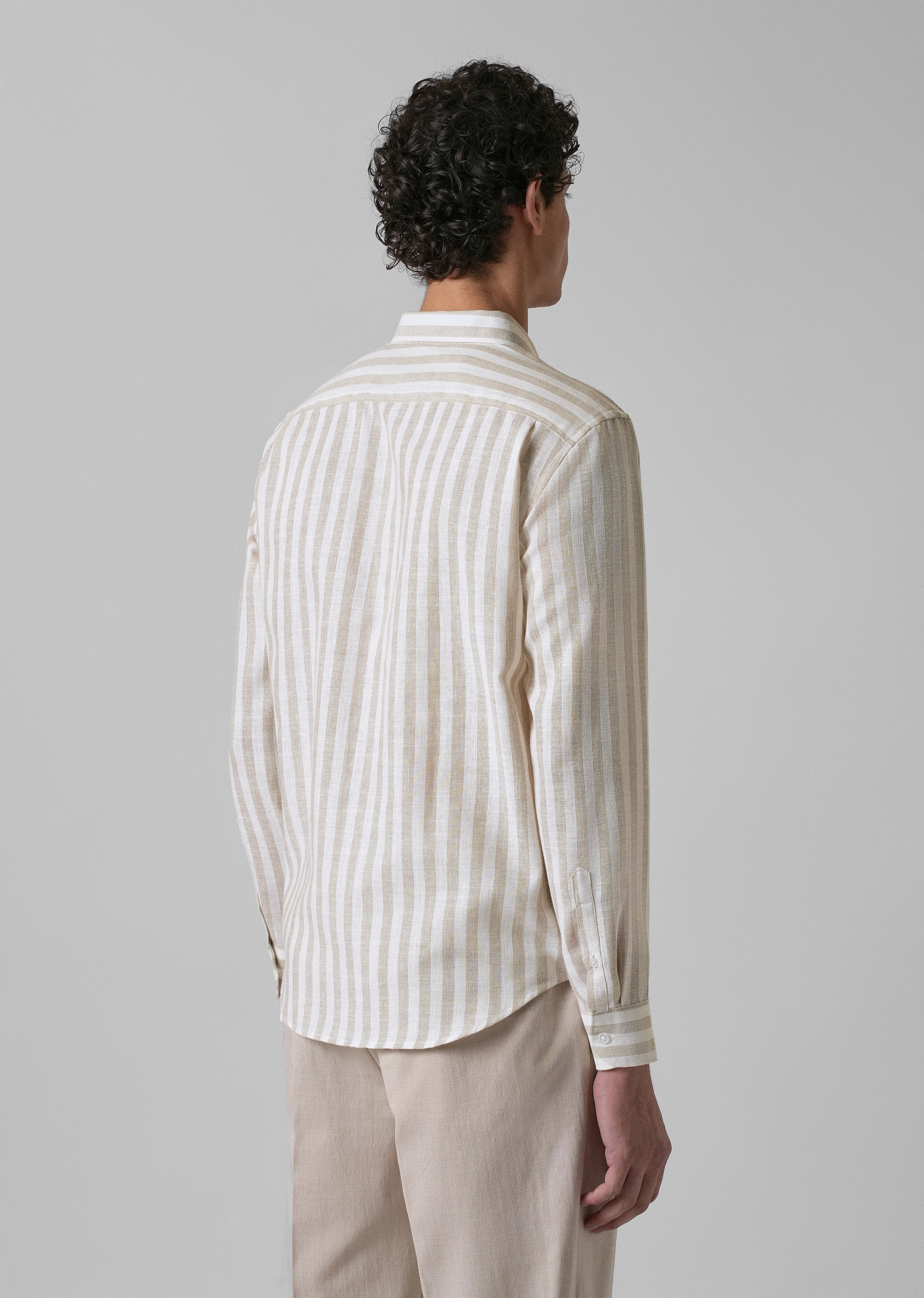 Classic Beige Stripe Blended Linen shirt - Image 2