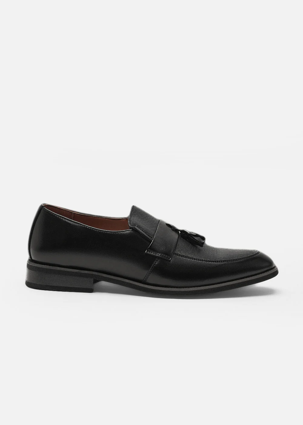 Classic Black Textured Tassel Loafers - Image 2