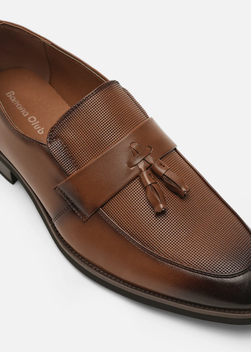 Classic Brown Textured Tassel Loafers - Image 2