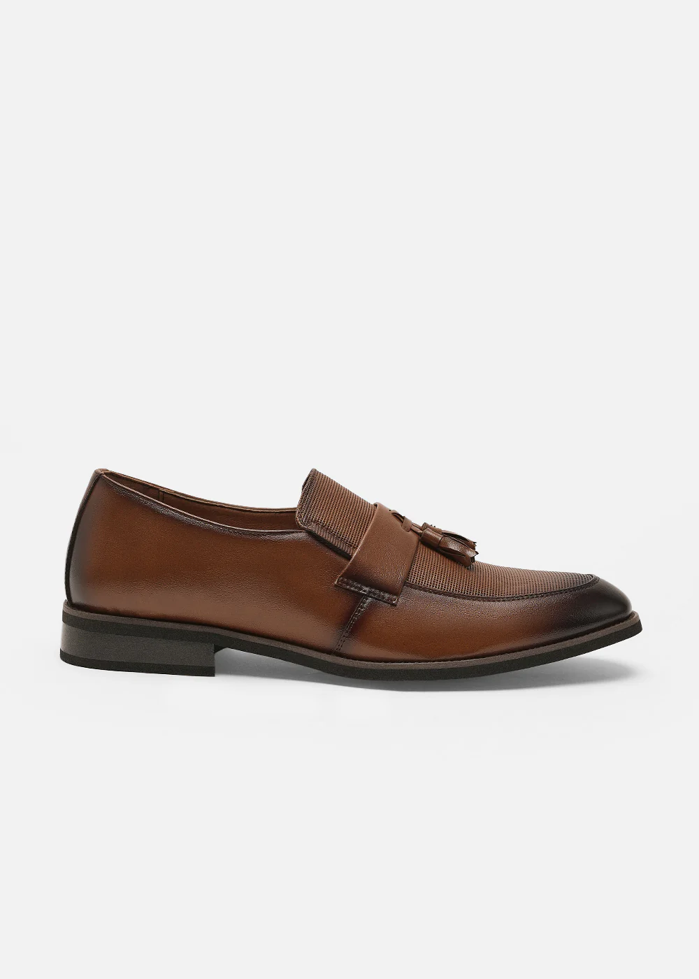 Classic Brown Textured Tassel Loafers - Image 3