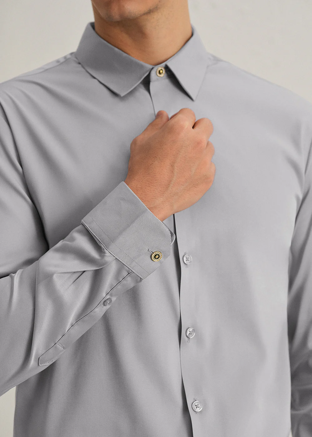 Cloud Grey Plain Stitchless Placket Shirt - Image 2