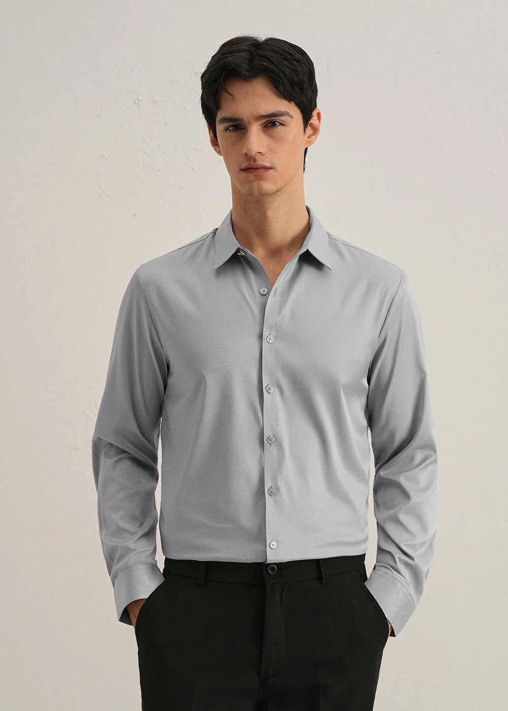 Cloud Grey Plain Stitchless Placket Shirt - Image 3