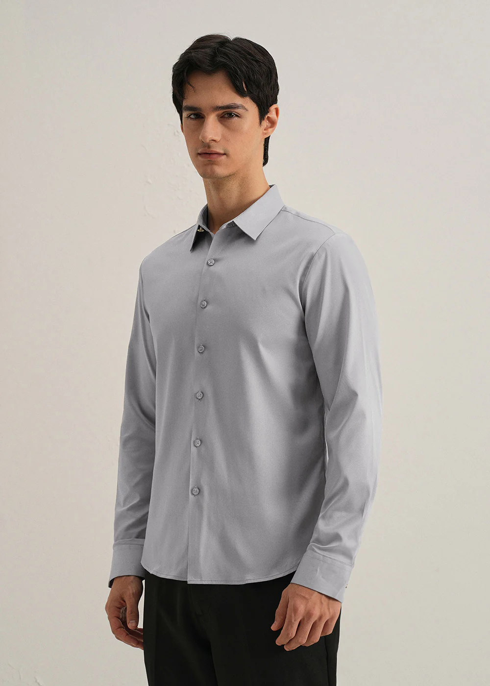 Cloud Grey Plain Stitchless Placket Shirt - Image 5