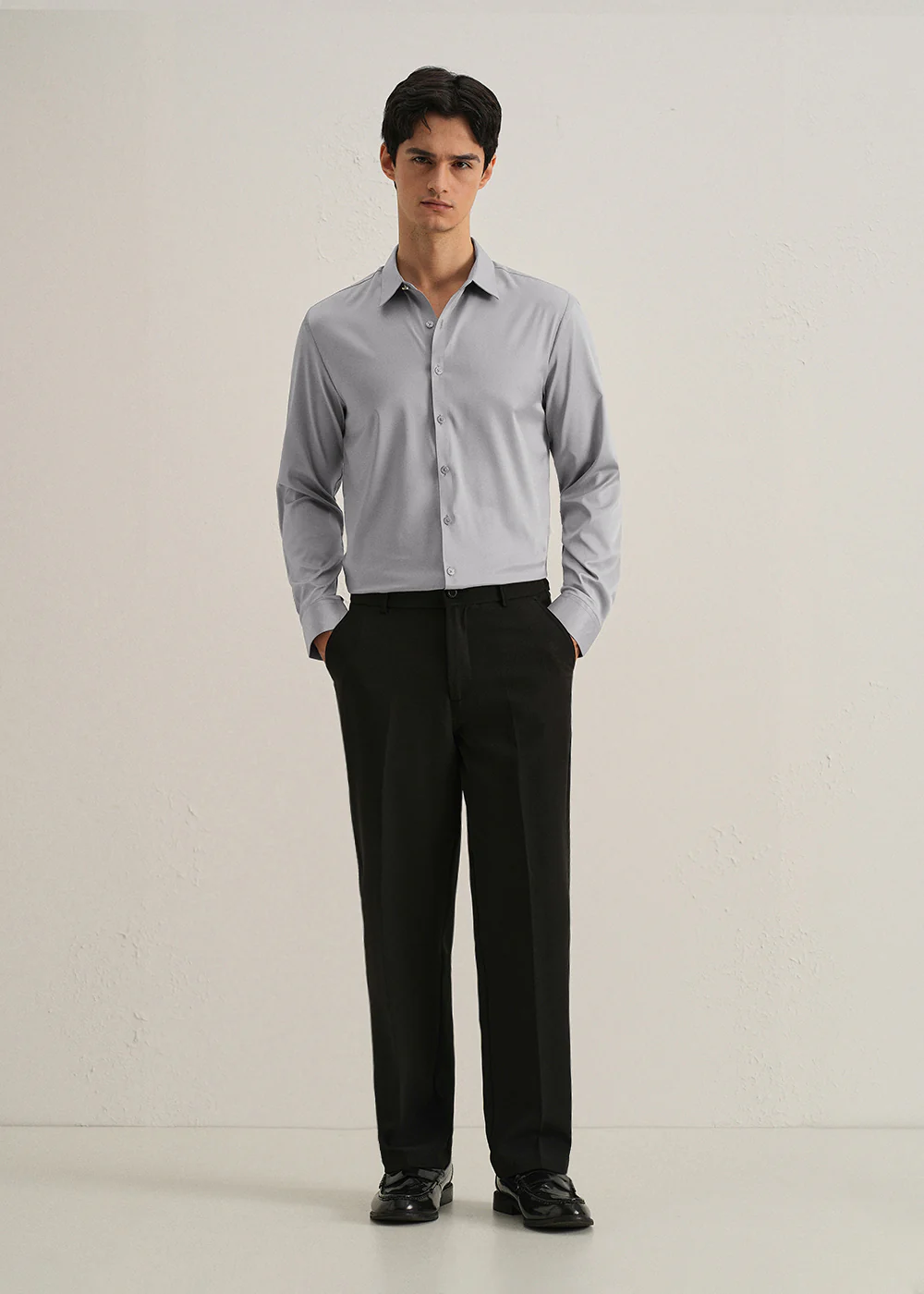 Cloud Grey Plain Stitchless Placket Shirt - Image 6