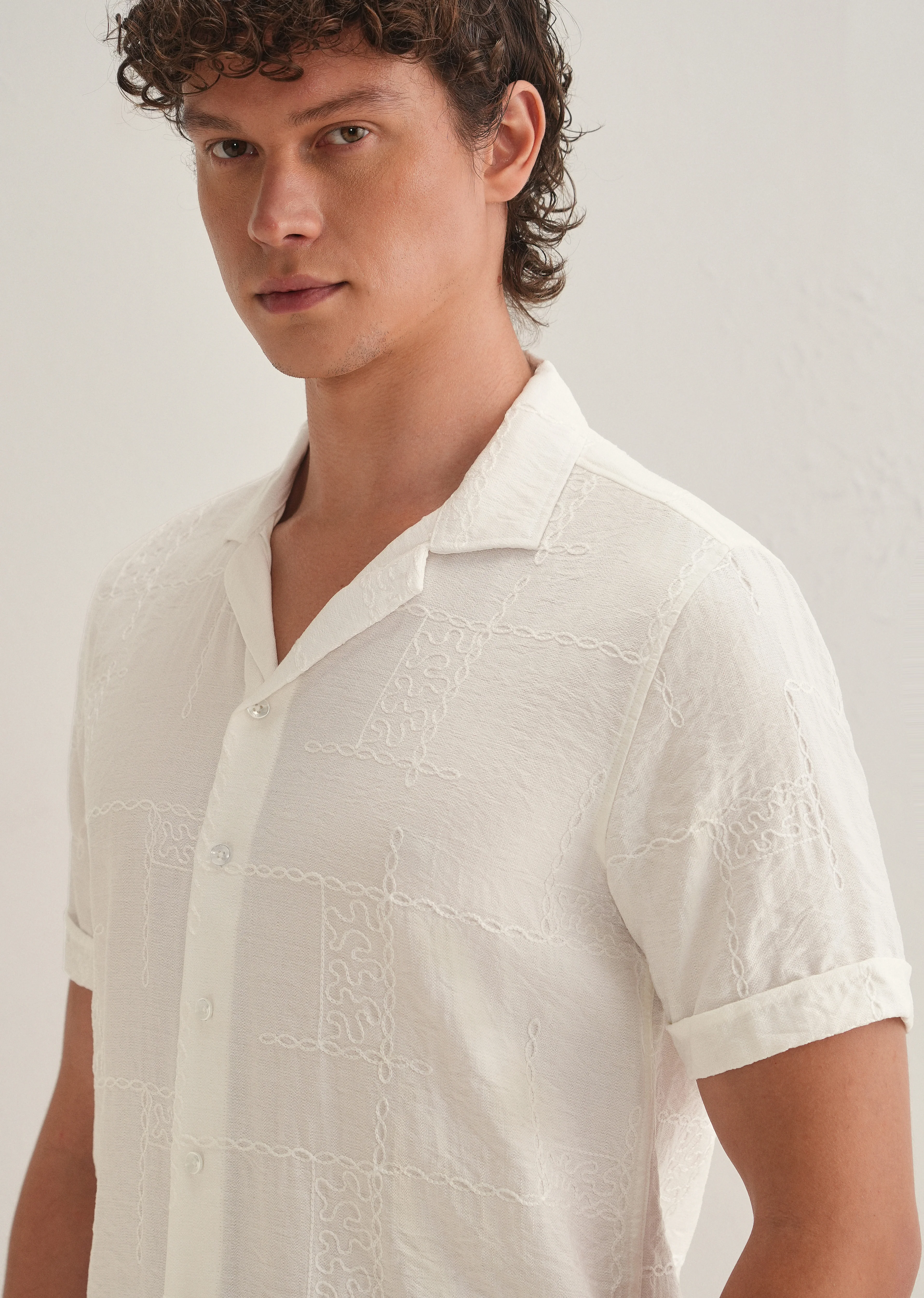 Cloud White Embroidery Shirt - Image 2
