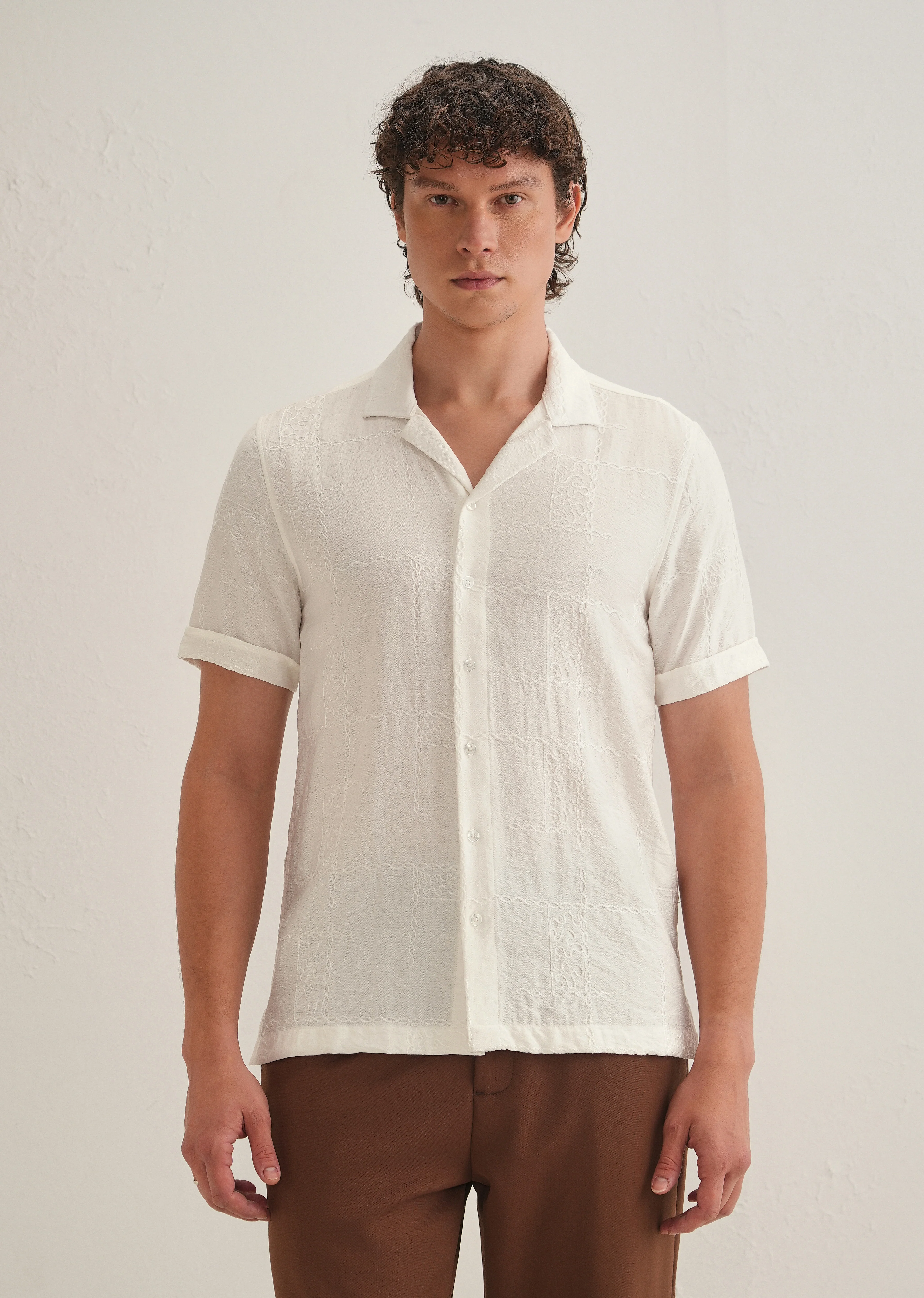 Cloud White Embroidery Shirt - Image 3