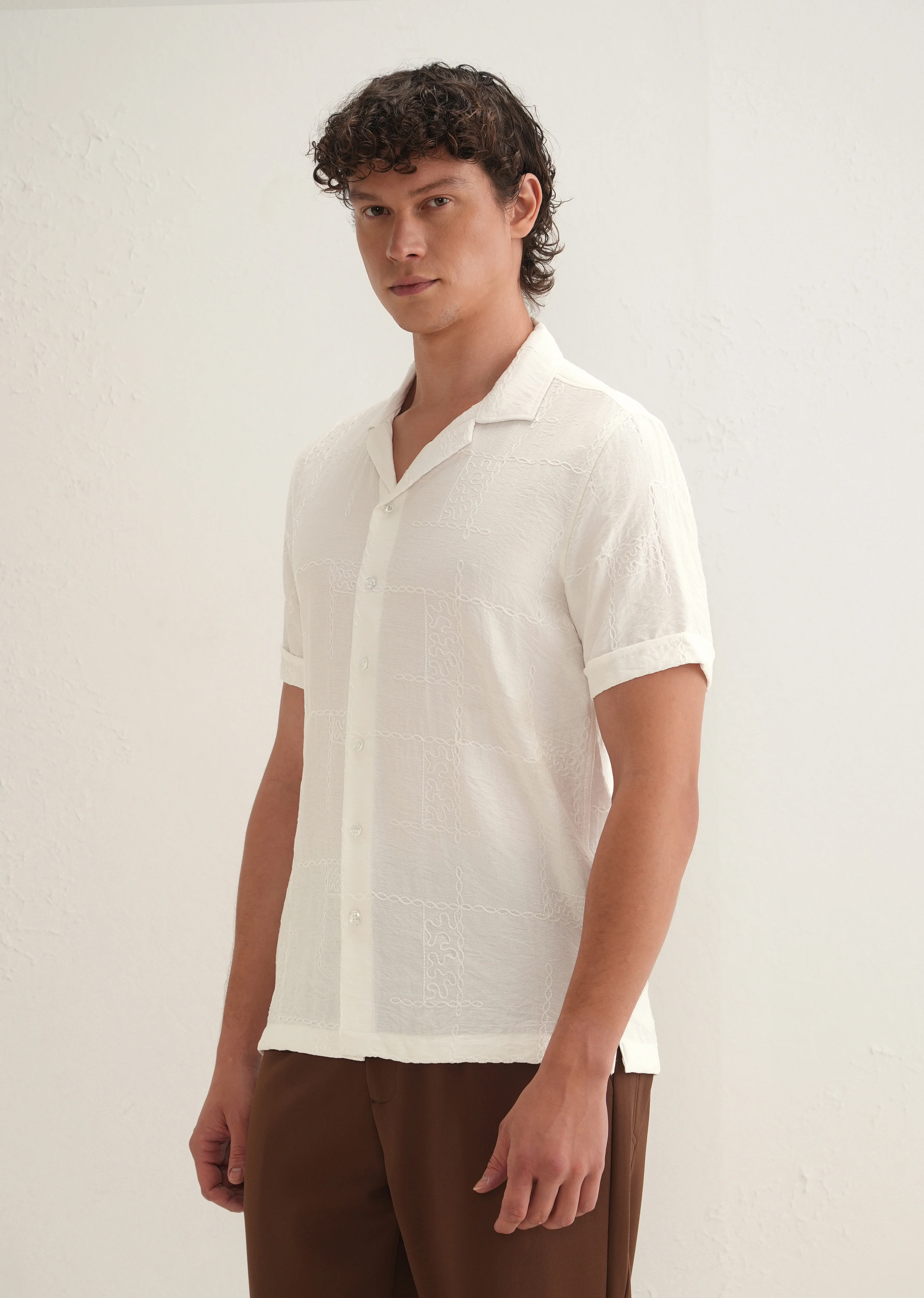 Cloud White Embroidery Shirt - Image 5