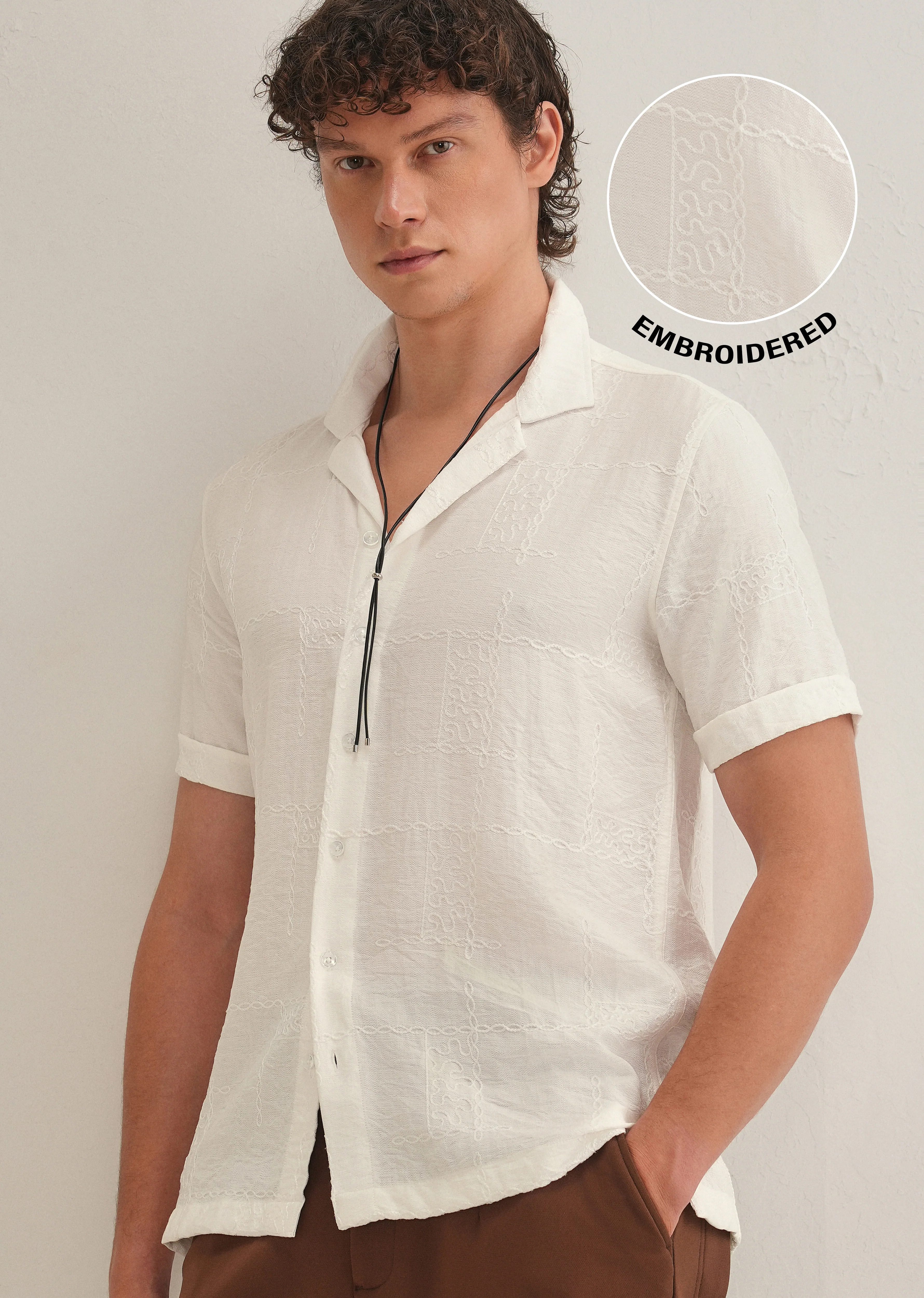 Cloud White Embroidery Shirt - Image 7