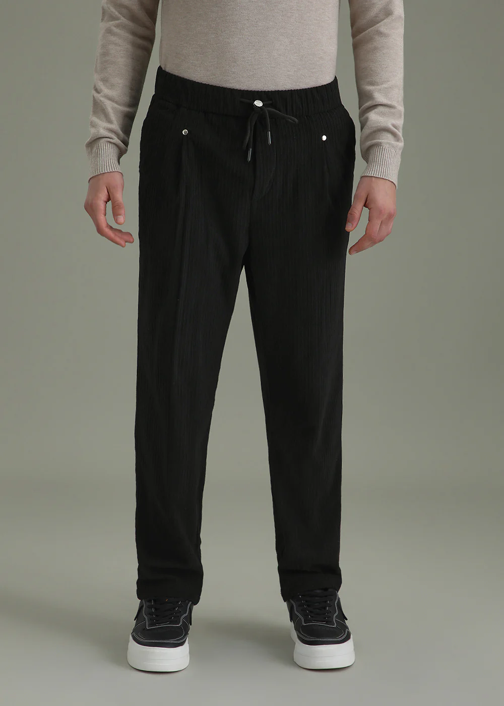 Coal Black Drawstring Corduroy Pant - Image 3