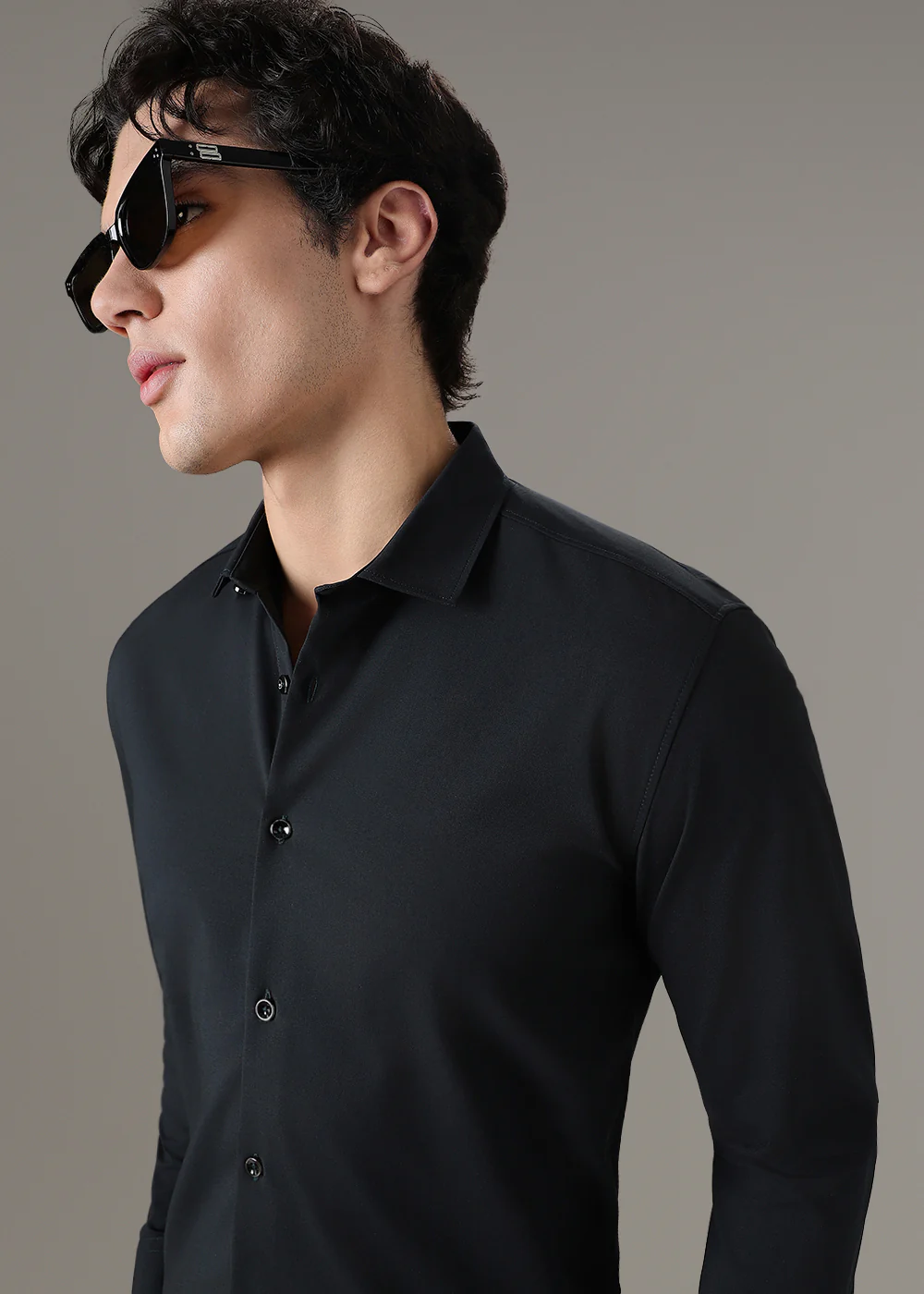 Coal Black Plain Wrinkle Free Shirt - Image 2