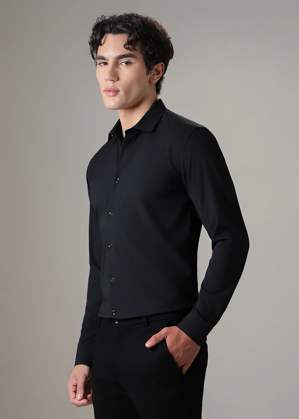 Coal Black Plain Wrinkle Free Shirt - Image 5