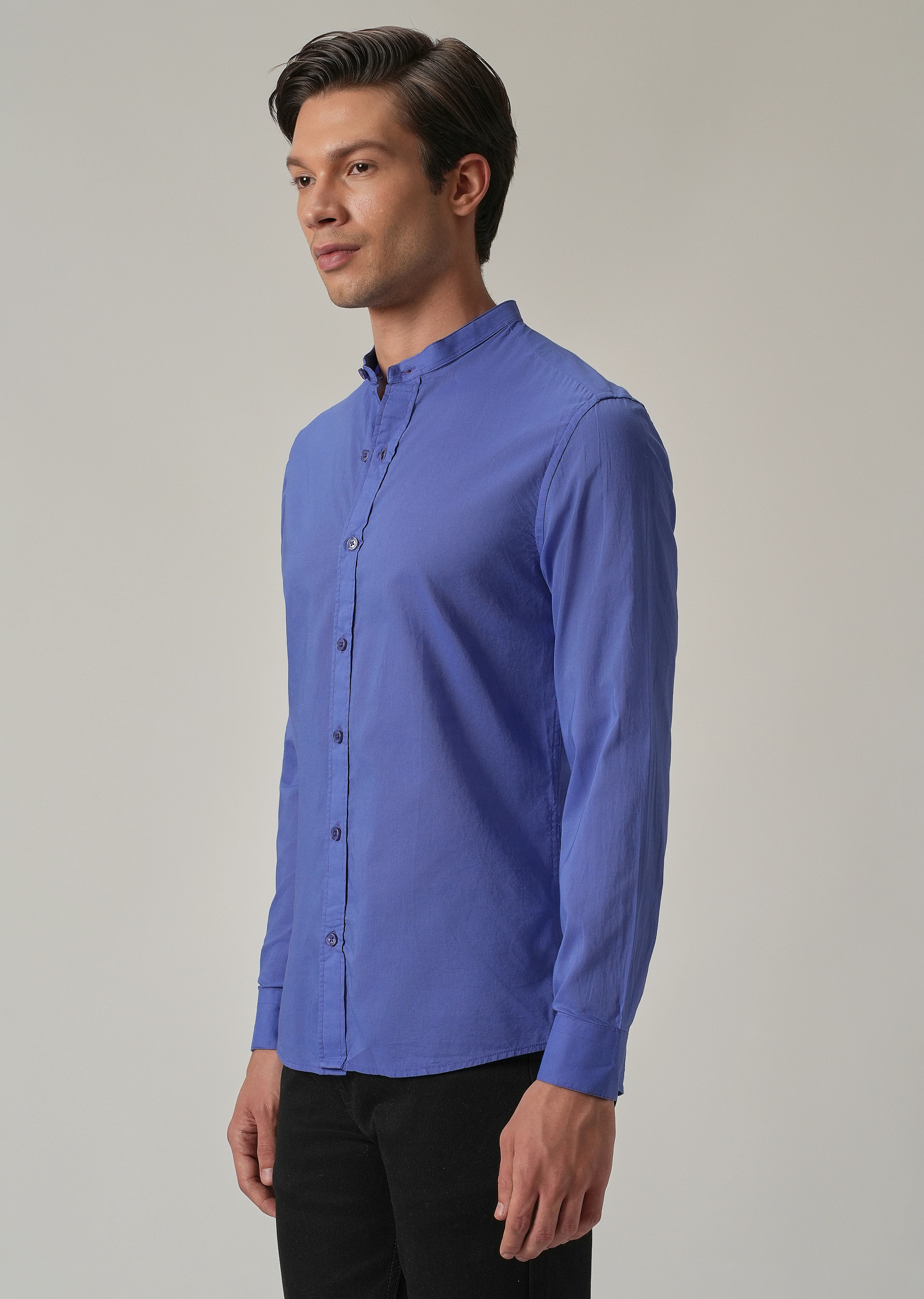 Cobalt Blue Plain Cotton Shirt - Image 4