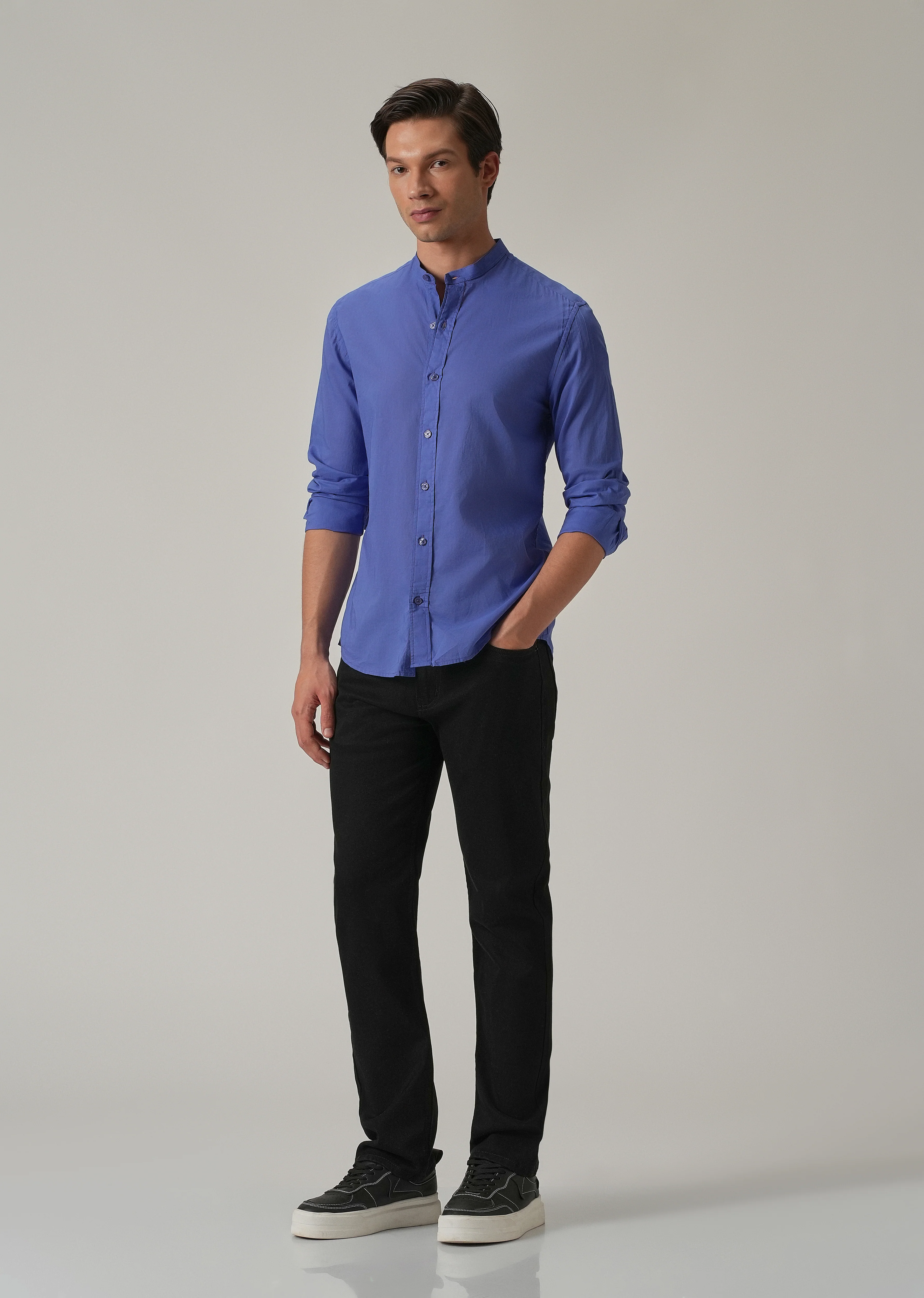 Cobalt Blue Plain Cotton Shirt - Image 6