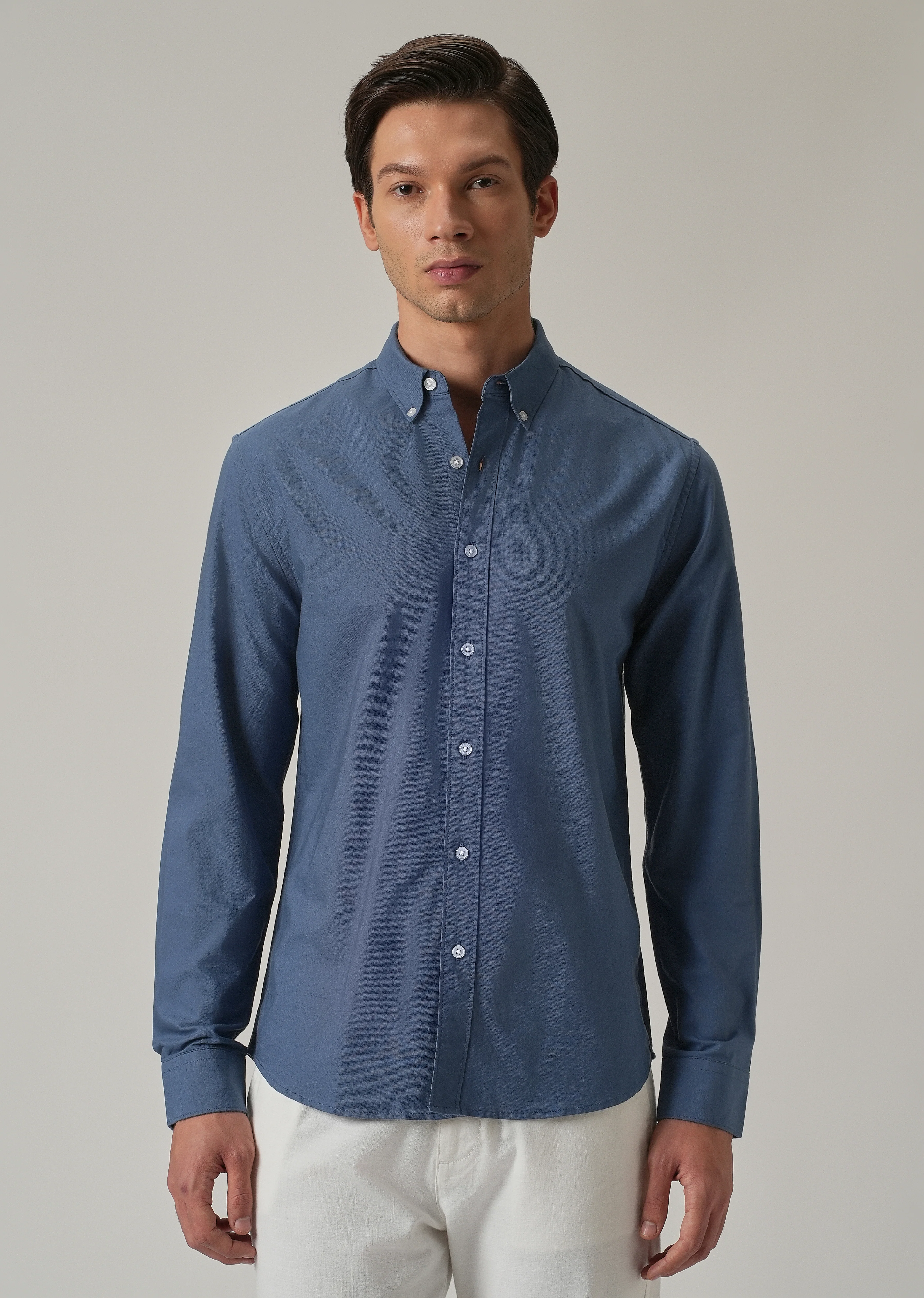 Cobalt Blue Plain Elbow Patch Oxford Shirt - Image 4