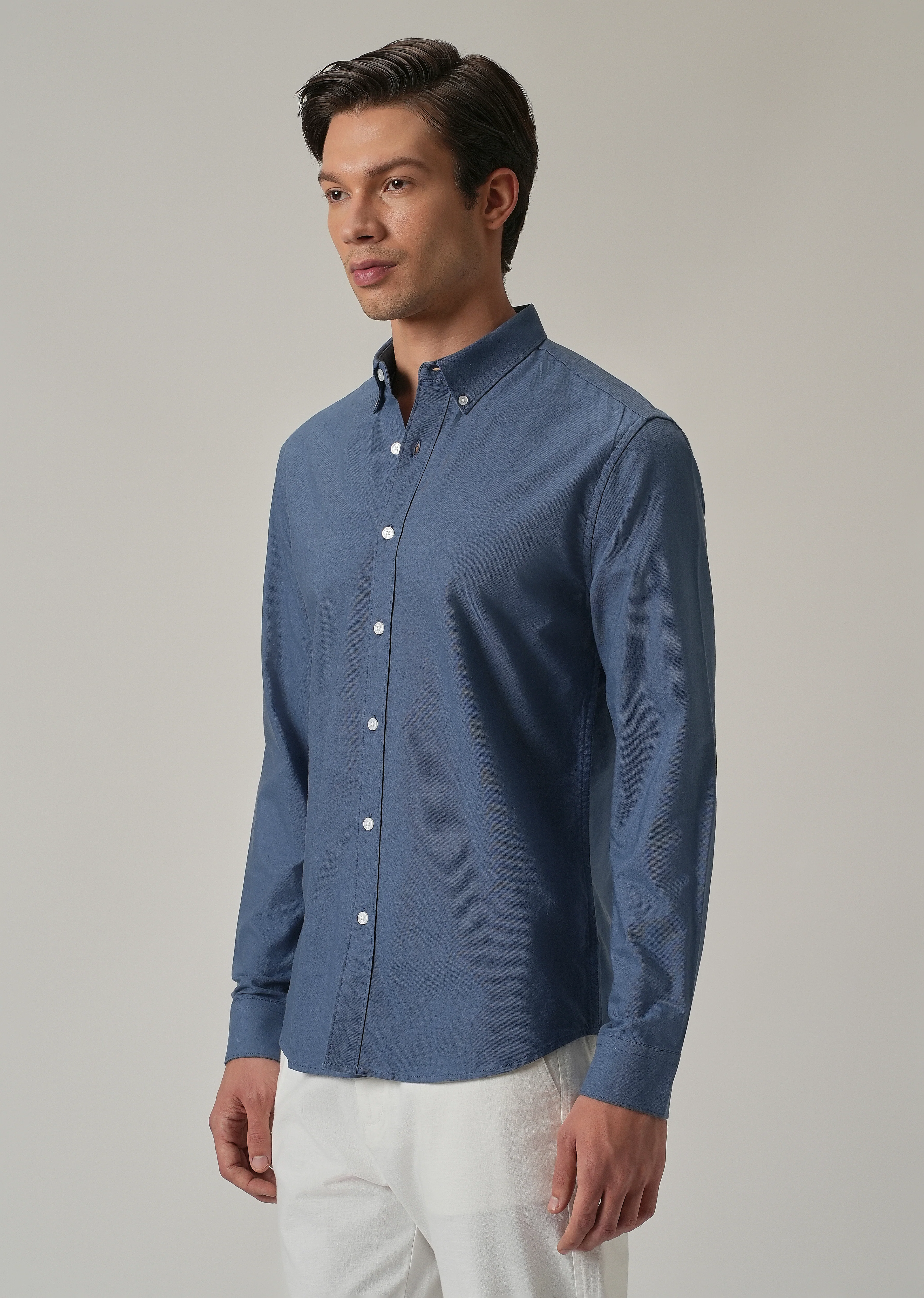 Cobalt Blue Plain Elbow Patch Oxford Shirt - Image 5