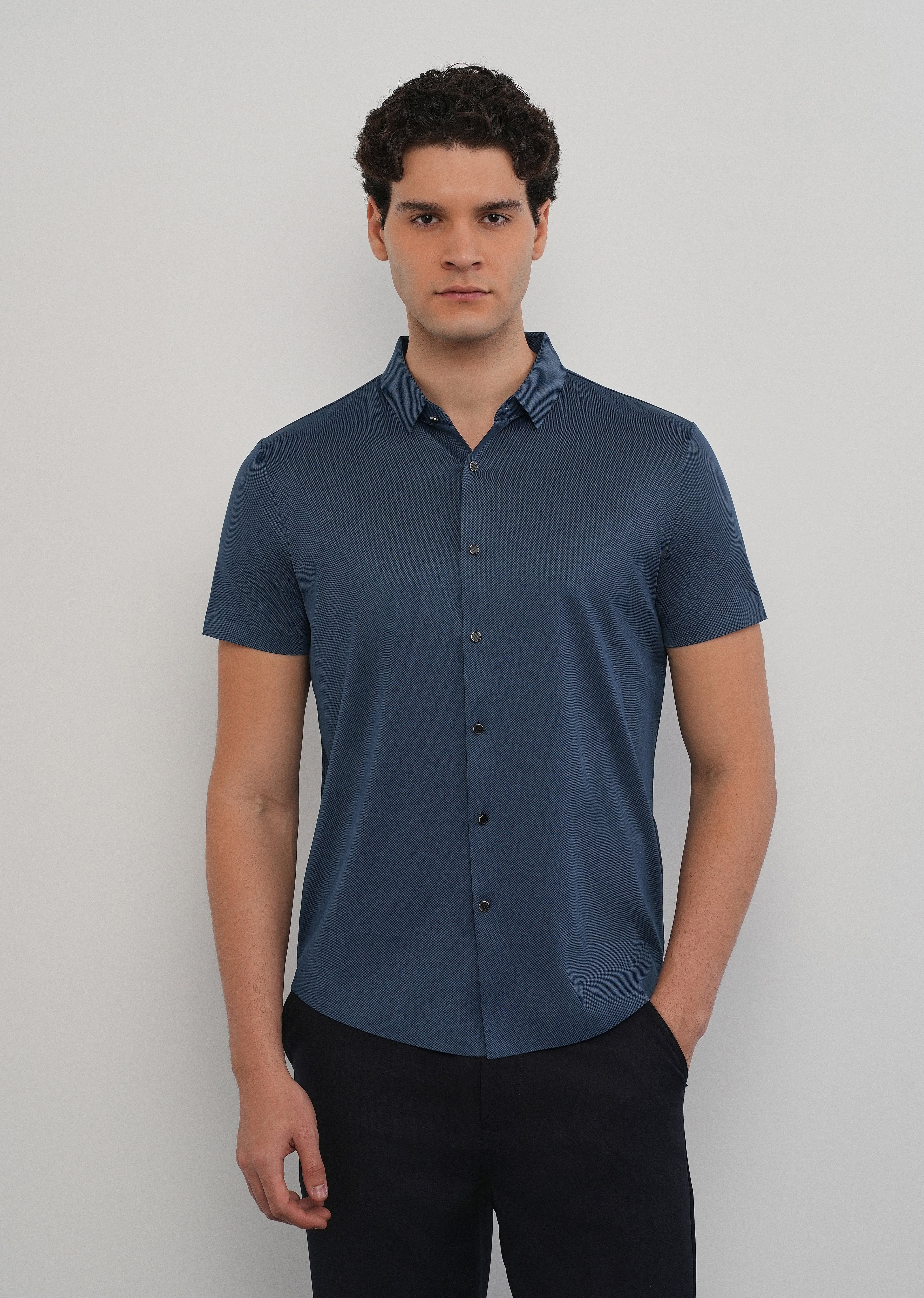 Cobalt Blue Stitchless Plain Half Sleeve Shirt - Image 3