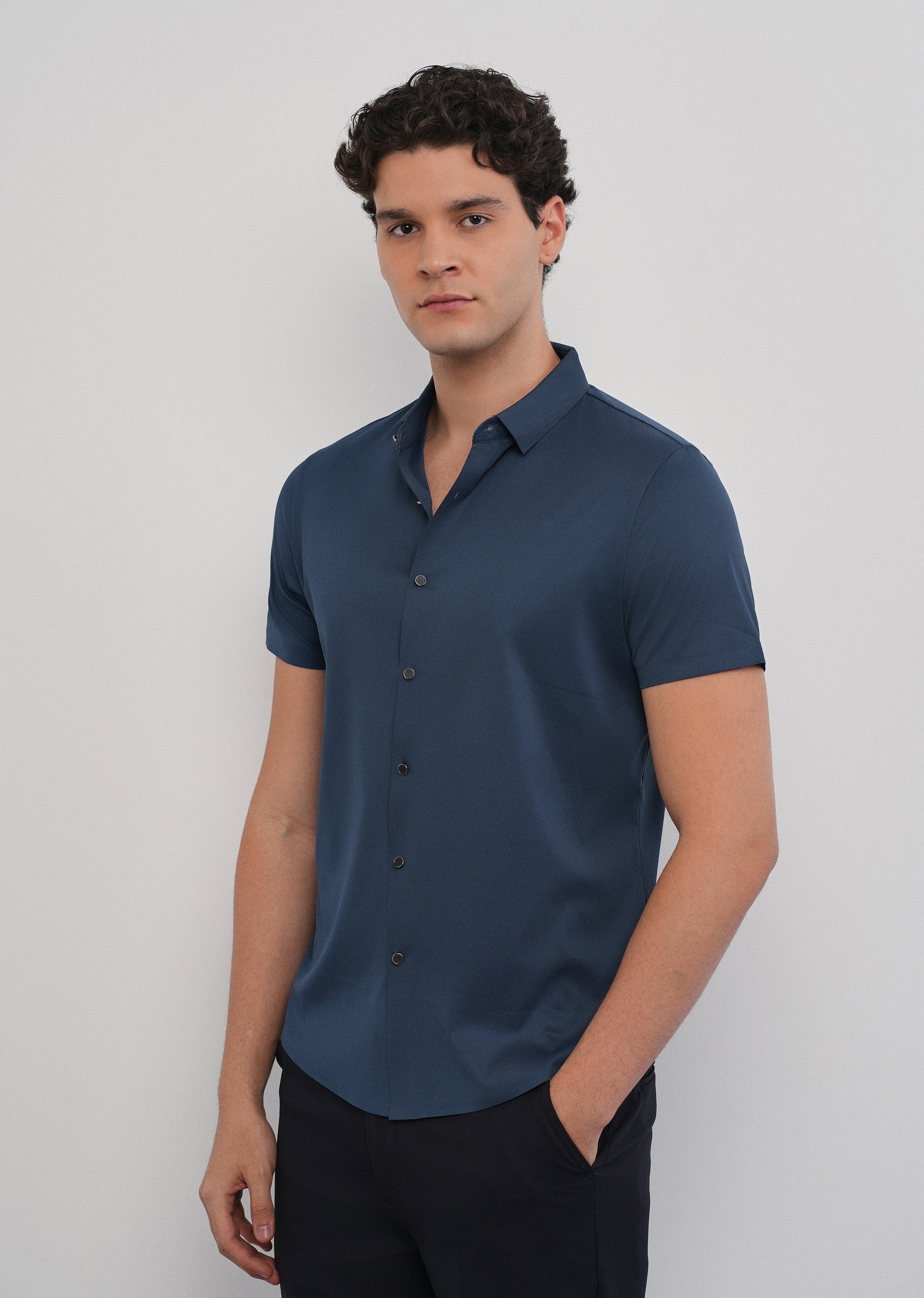 Cobalt Blue Stitchless Plain Half Sleeve Shirt - Image 4