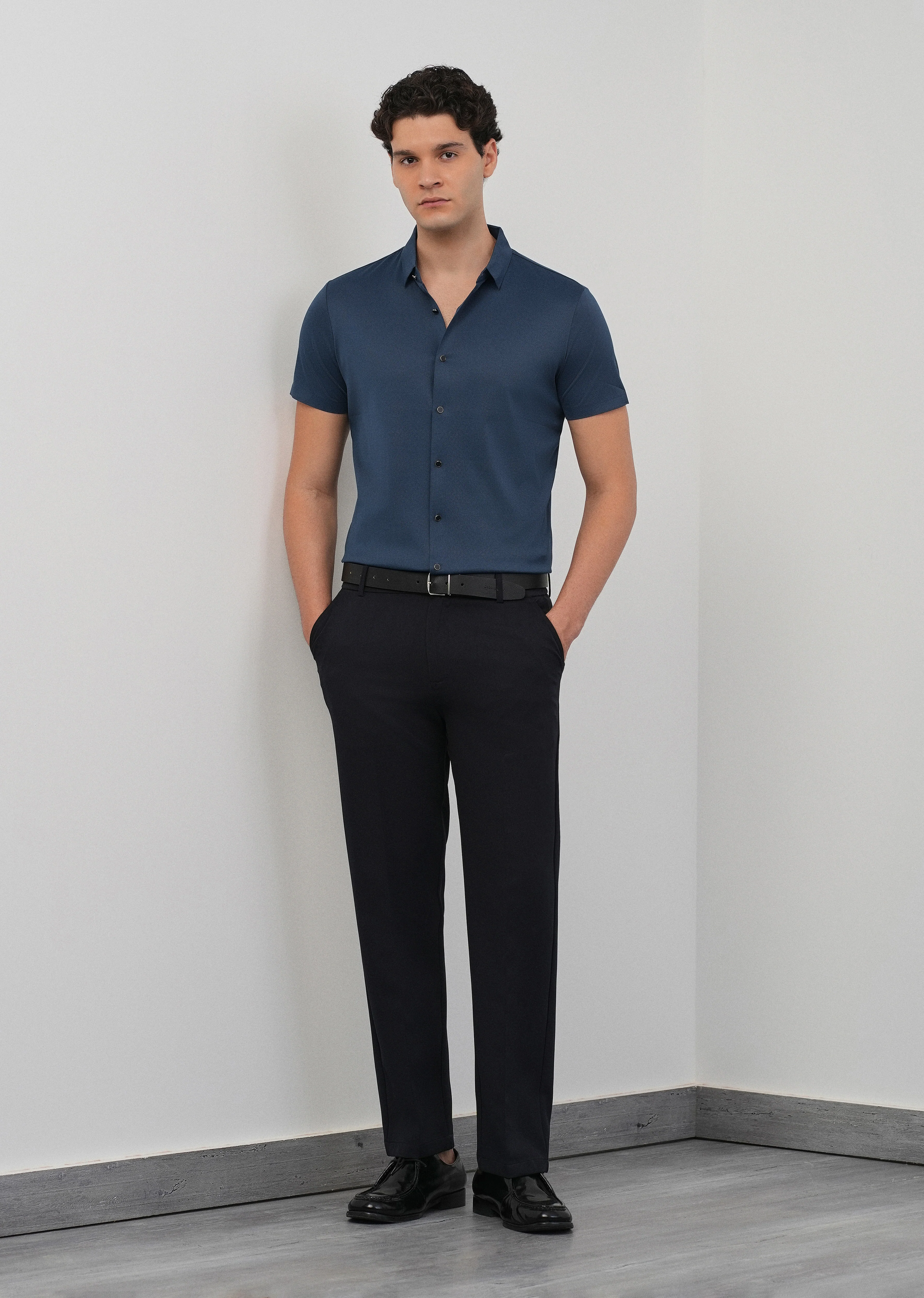 Cobalt Blue Stitchless Plain Half Sleeve Shirt - Image 6