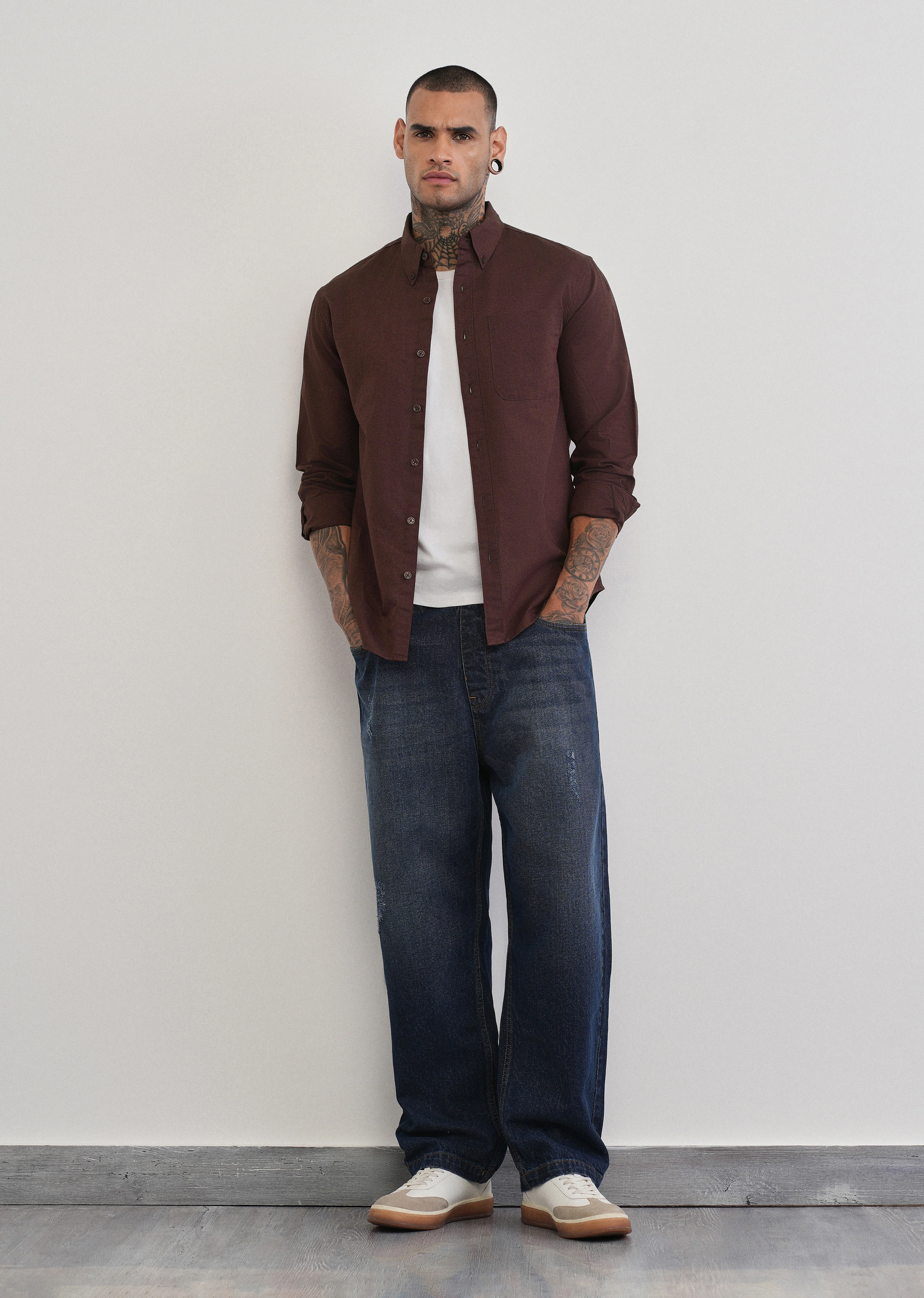 Coffee Brown Cotton Linen Plain Shirt - Image 6
