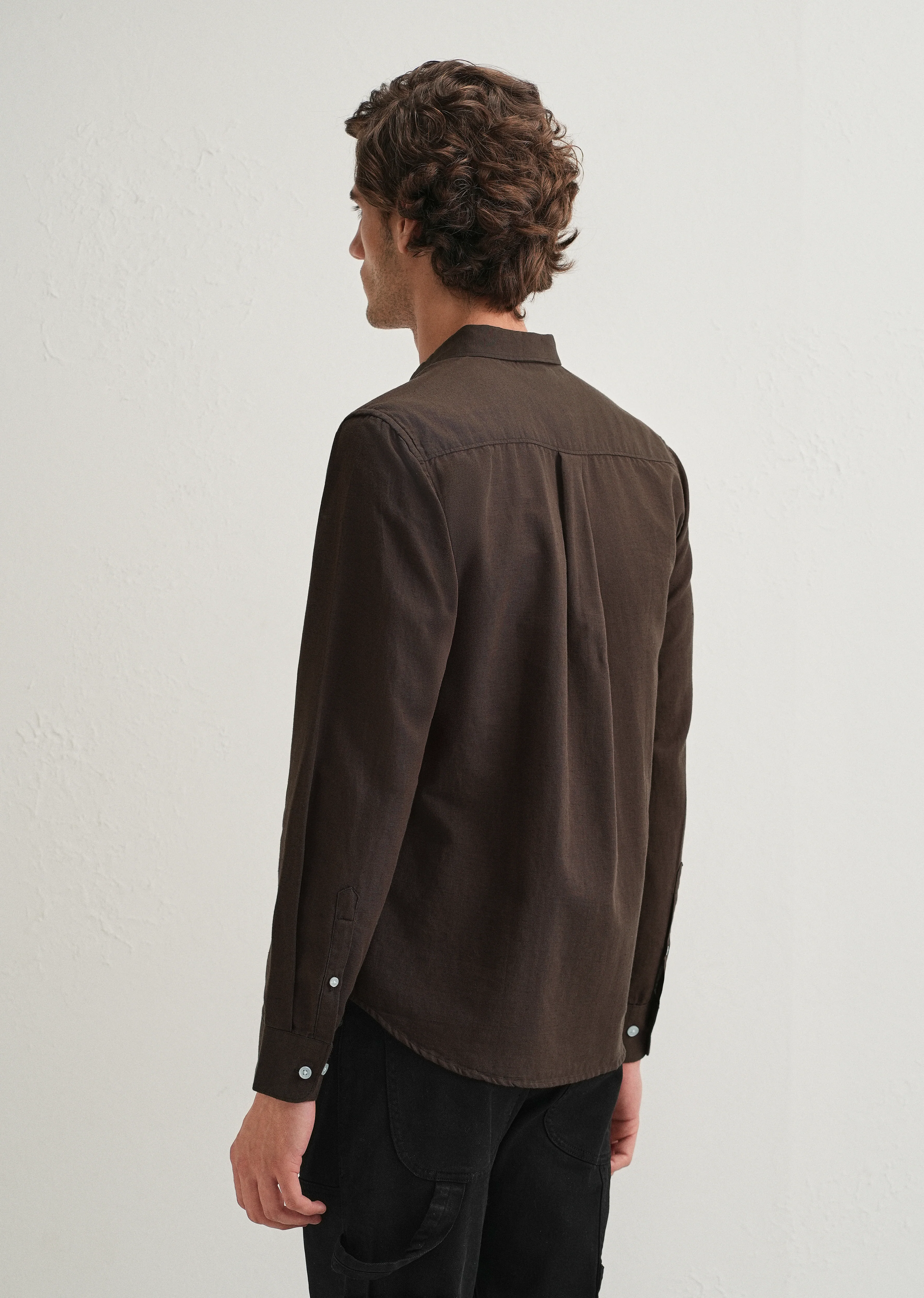 Coffee Brown Cotton Linen Shirt - Image 3