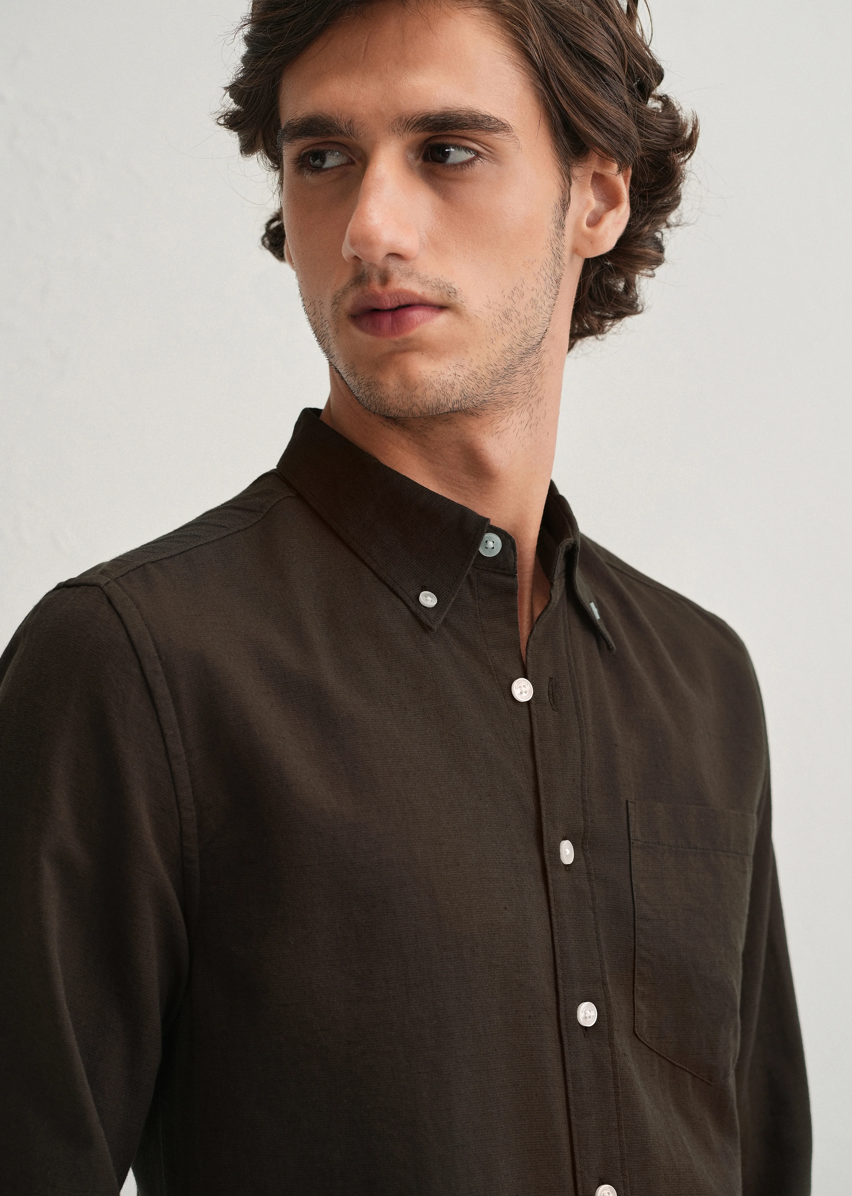 Coffee Brown Cotton Linen Shirt - Image 5