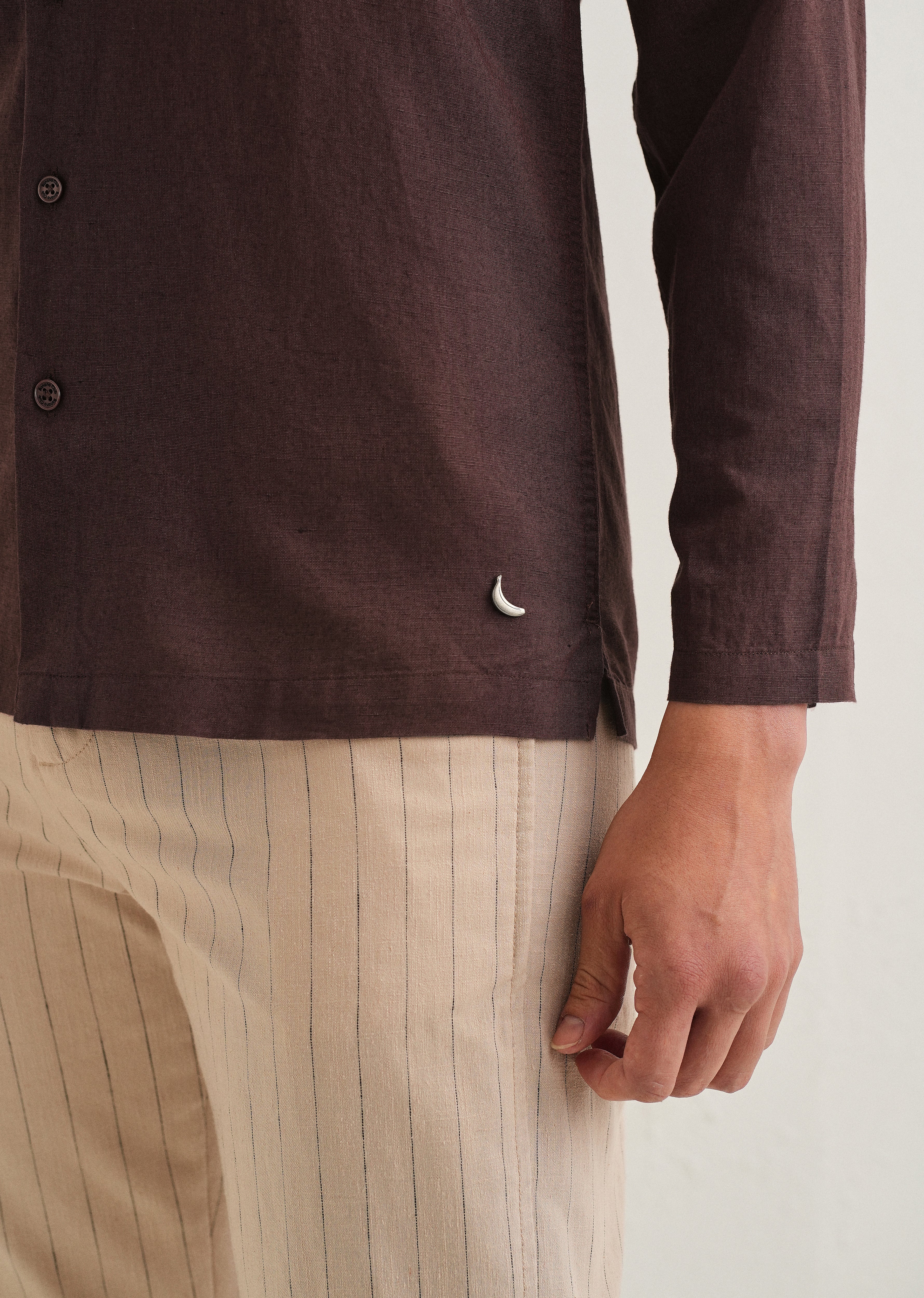 Coffee Brown Hidden Sleeve Placket Cotton Linen Shirt - Image 7