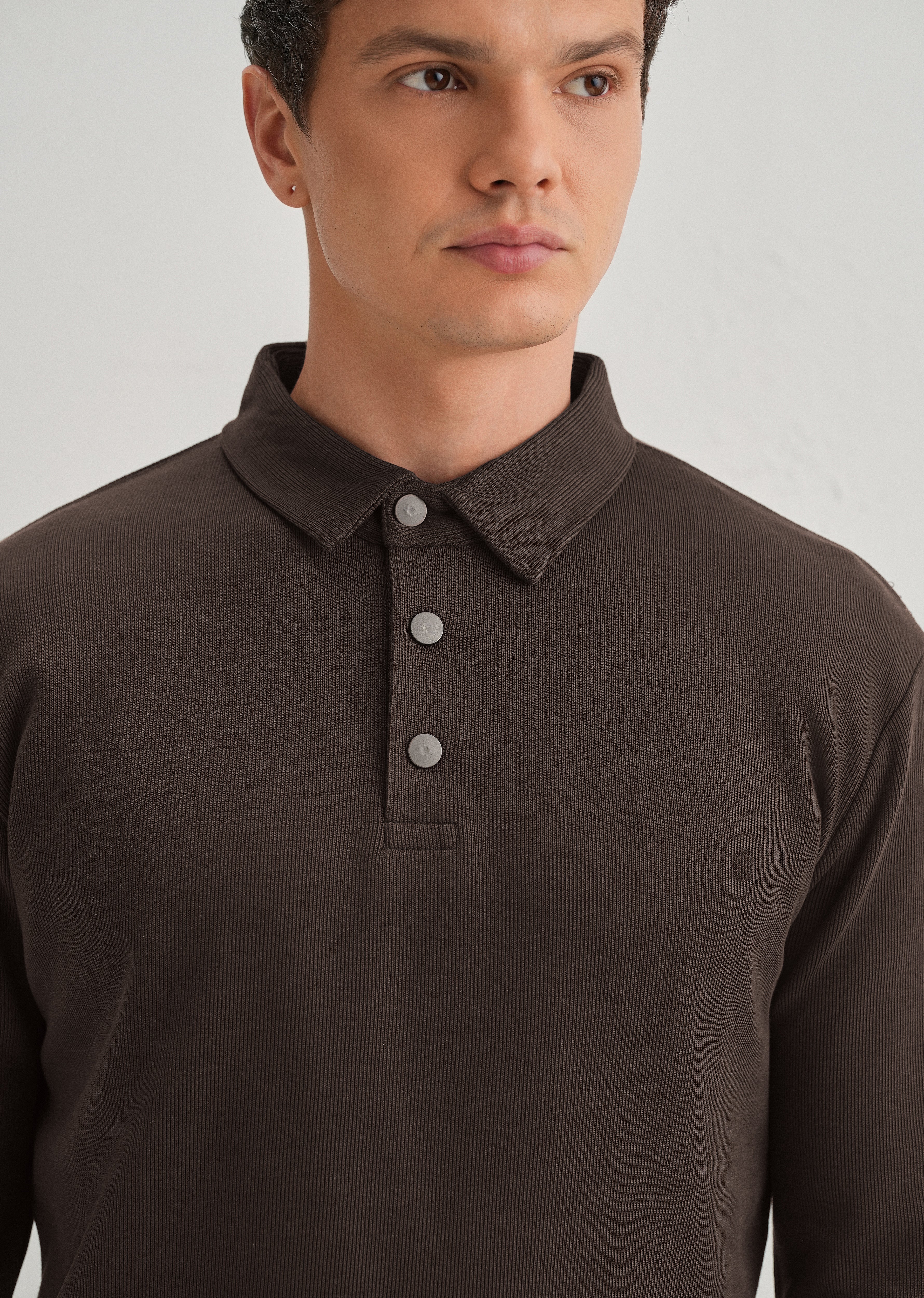 Coffee Brown Knitted Polo Sweatshirt - Image 2