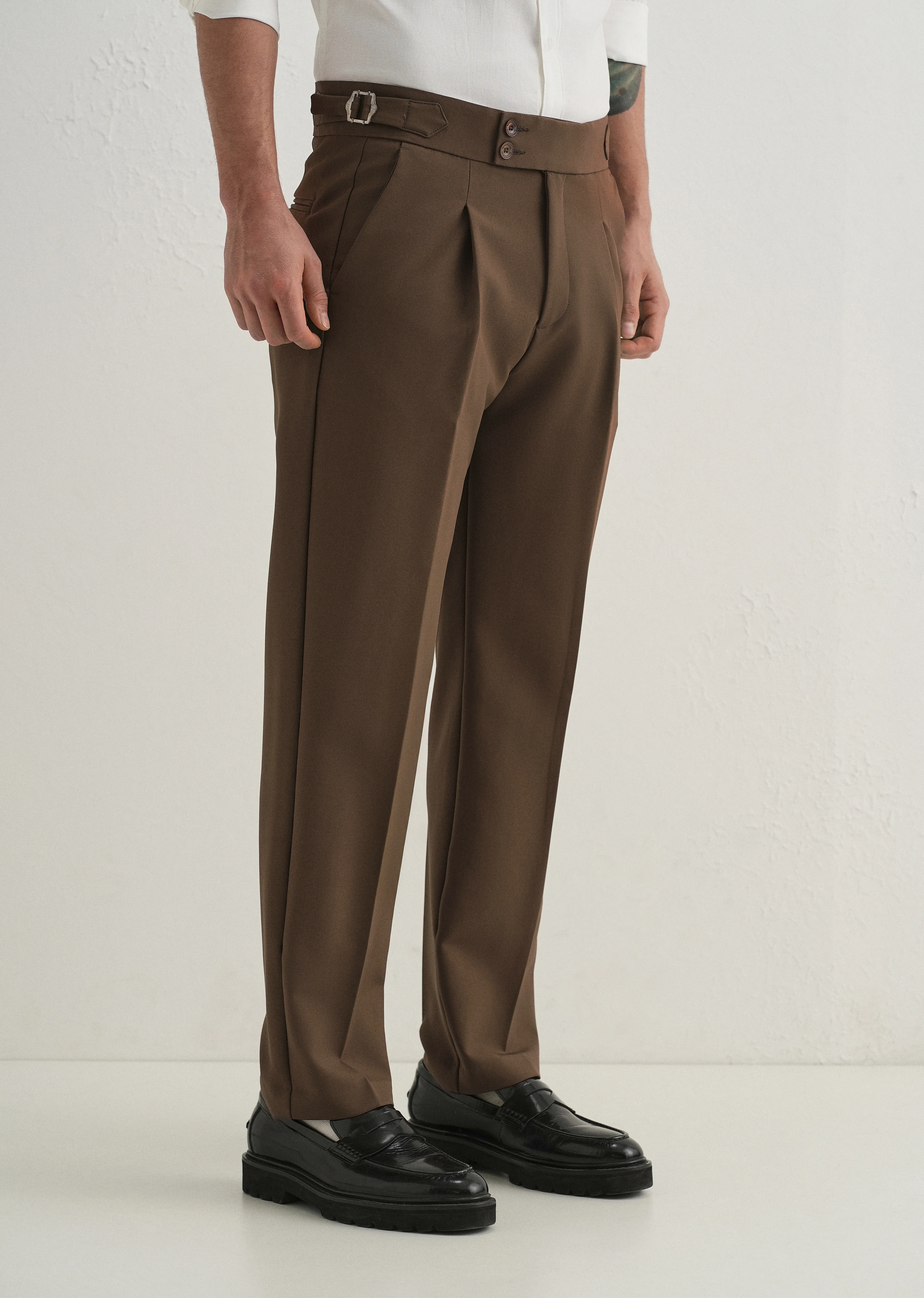Coffee Brown Pleated Gurkha Pant - Image 5