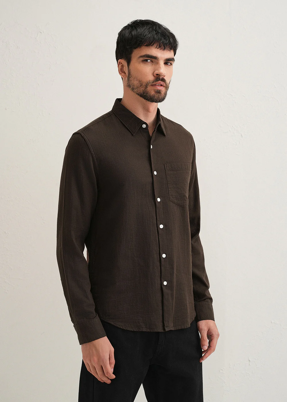 Coffee Brown Double Cloth Cotton Shirt - Image 4