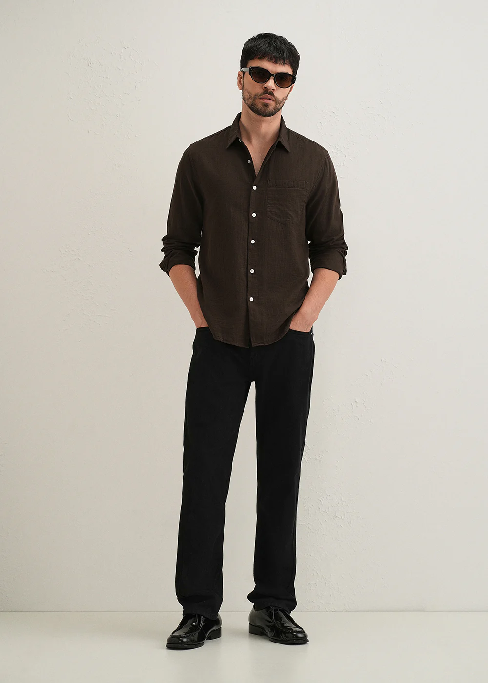 Coffee Brown Double Cloth Cotton Shirt - Image 6