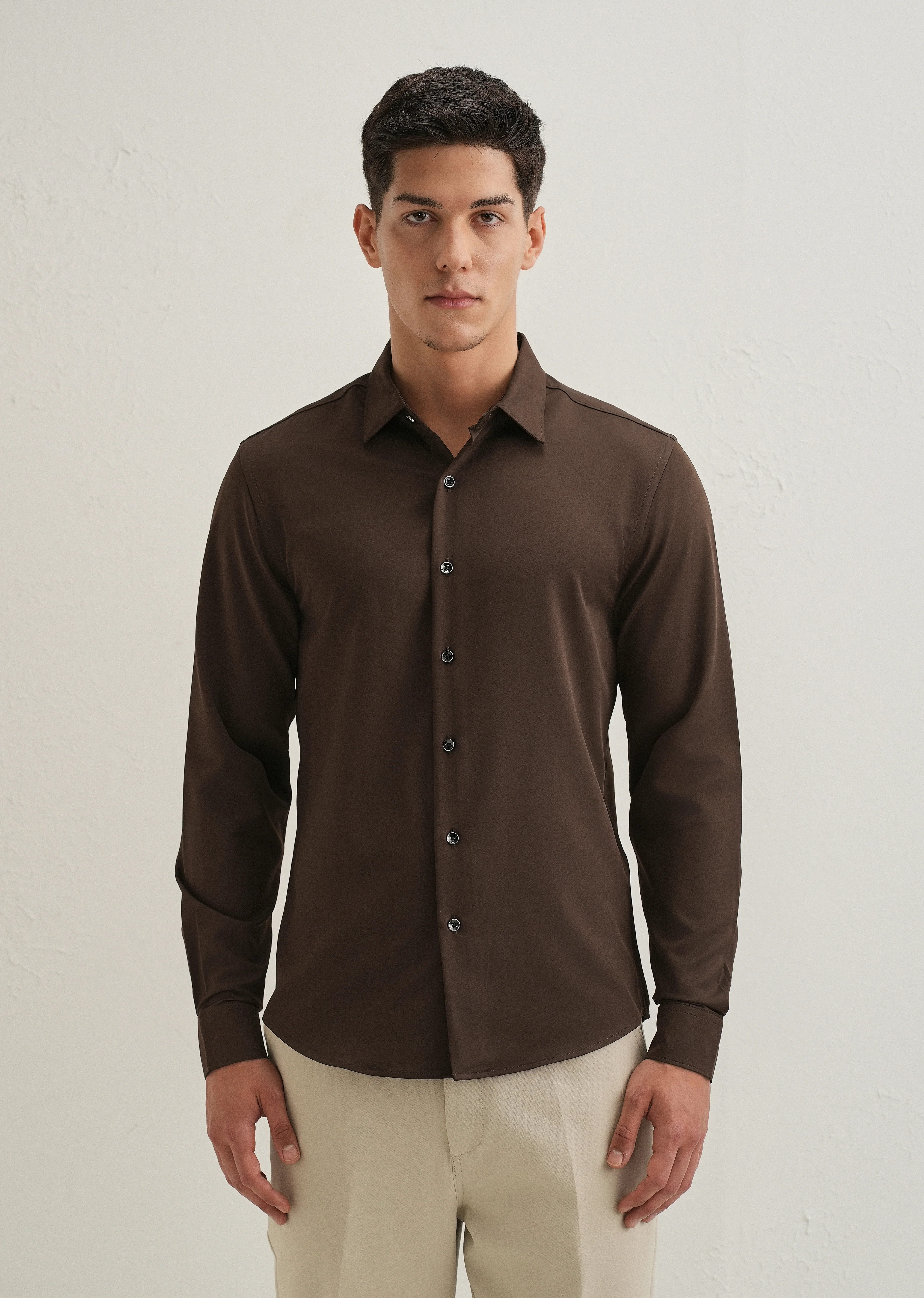Coffee Brown Wrinkle Free Plain Shirt - Image 3