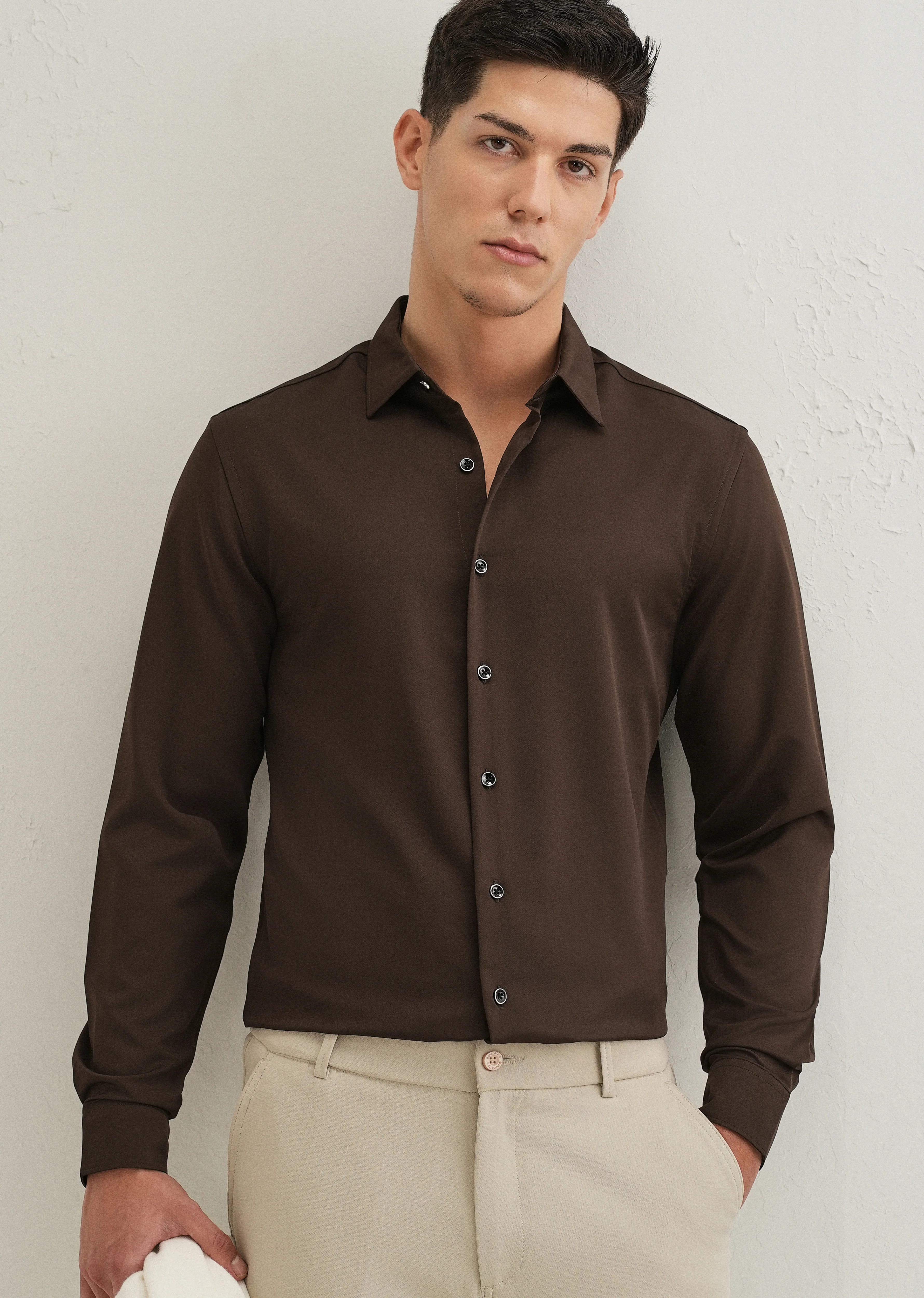 Coffee Brown Wrinkle Free Plain Shirt - Image 7