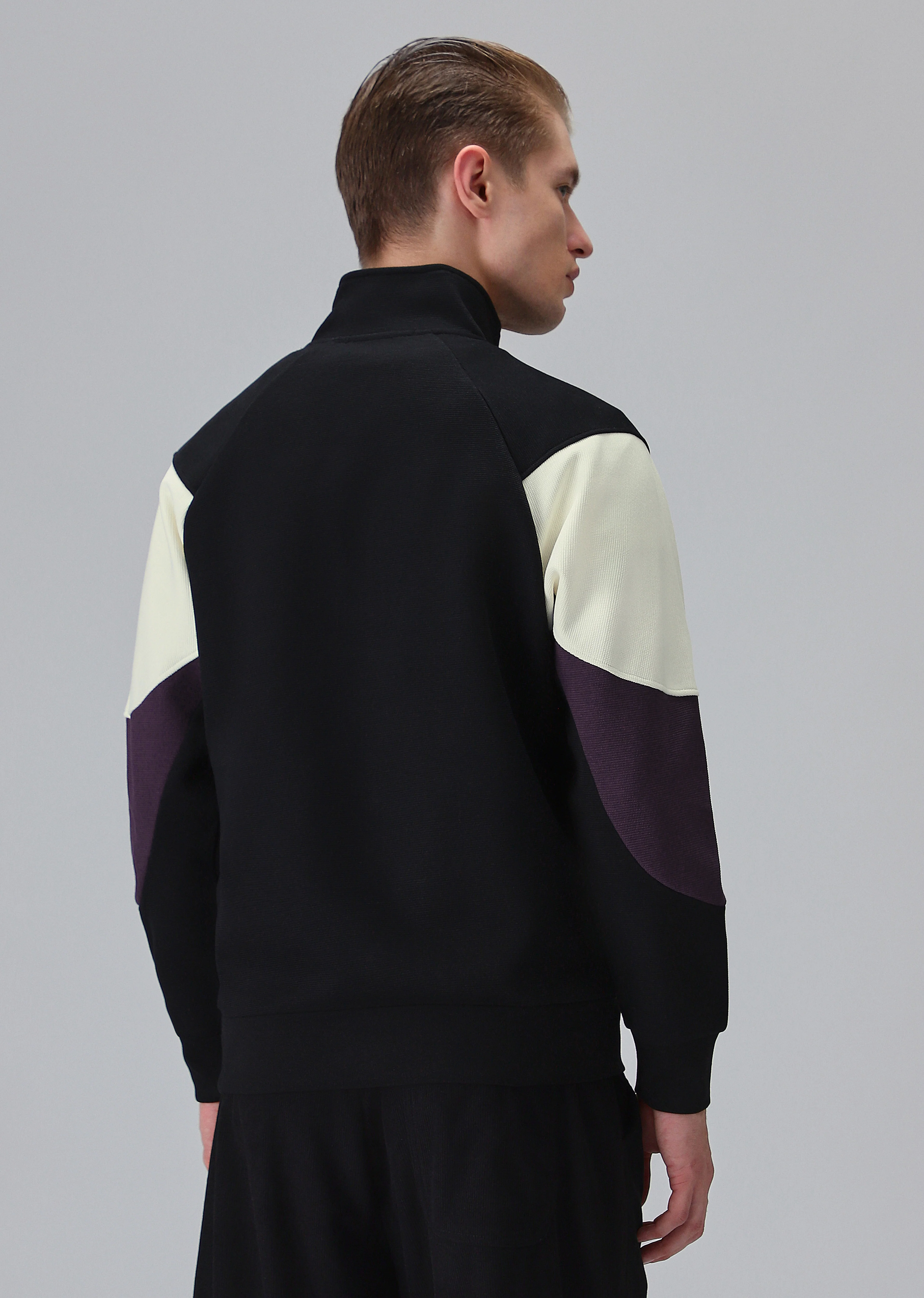Colour Block Zip Black Sweatshirt - Image 2