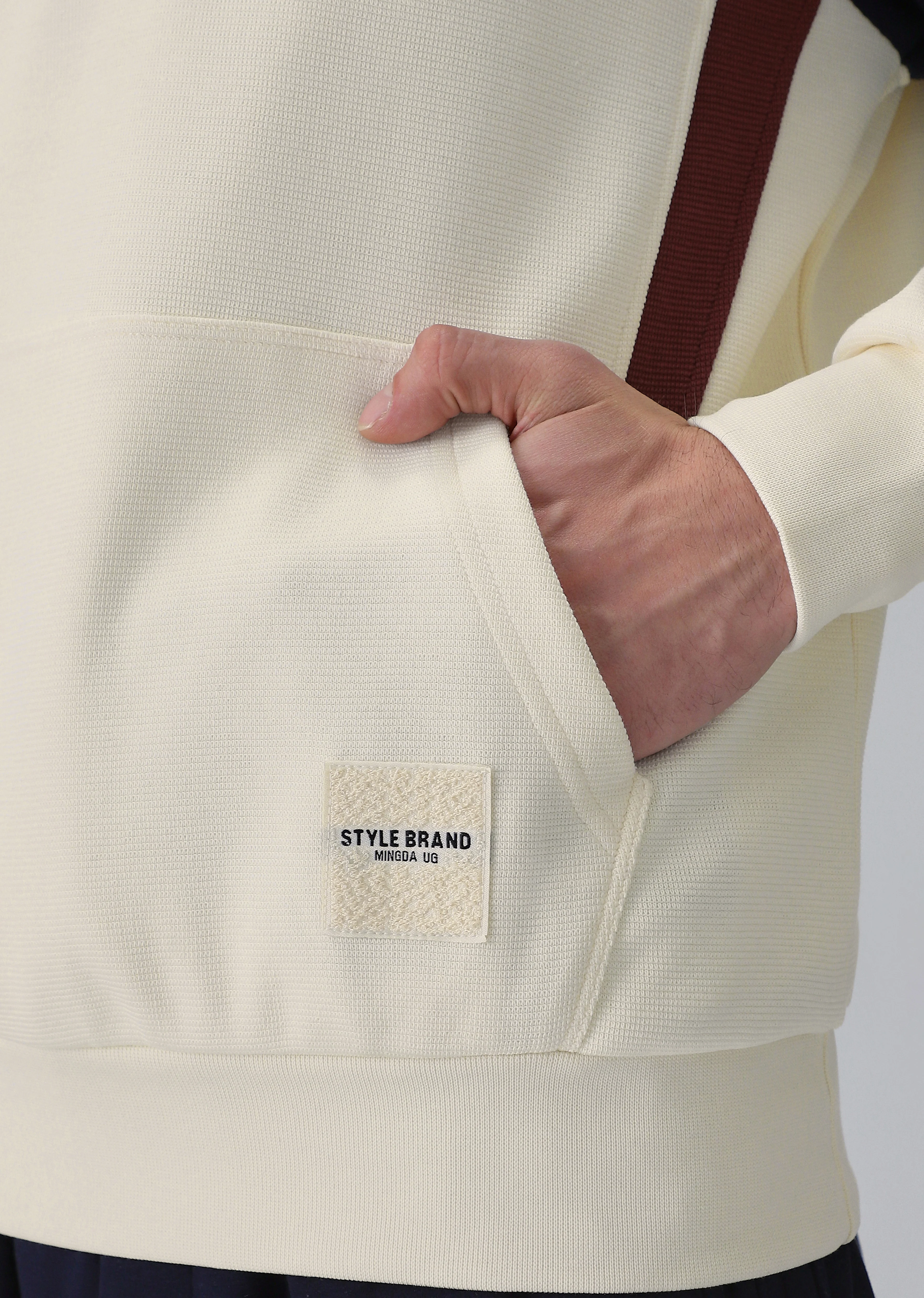Colour Block Zip Cream Sweatshirt - Image 5