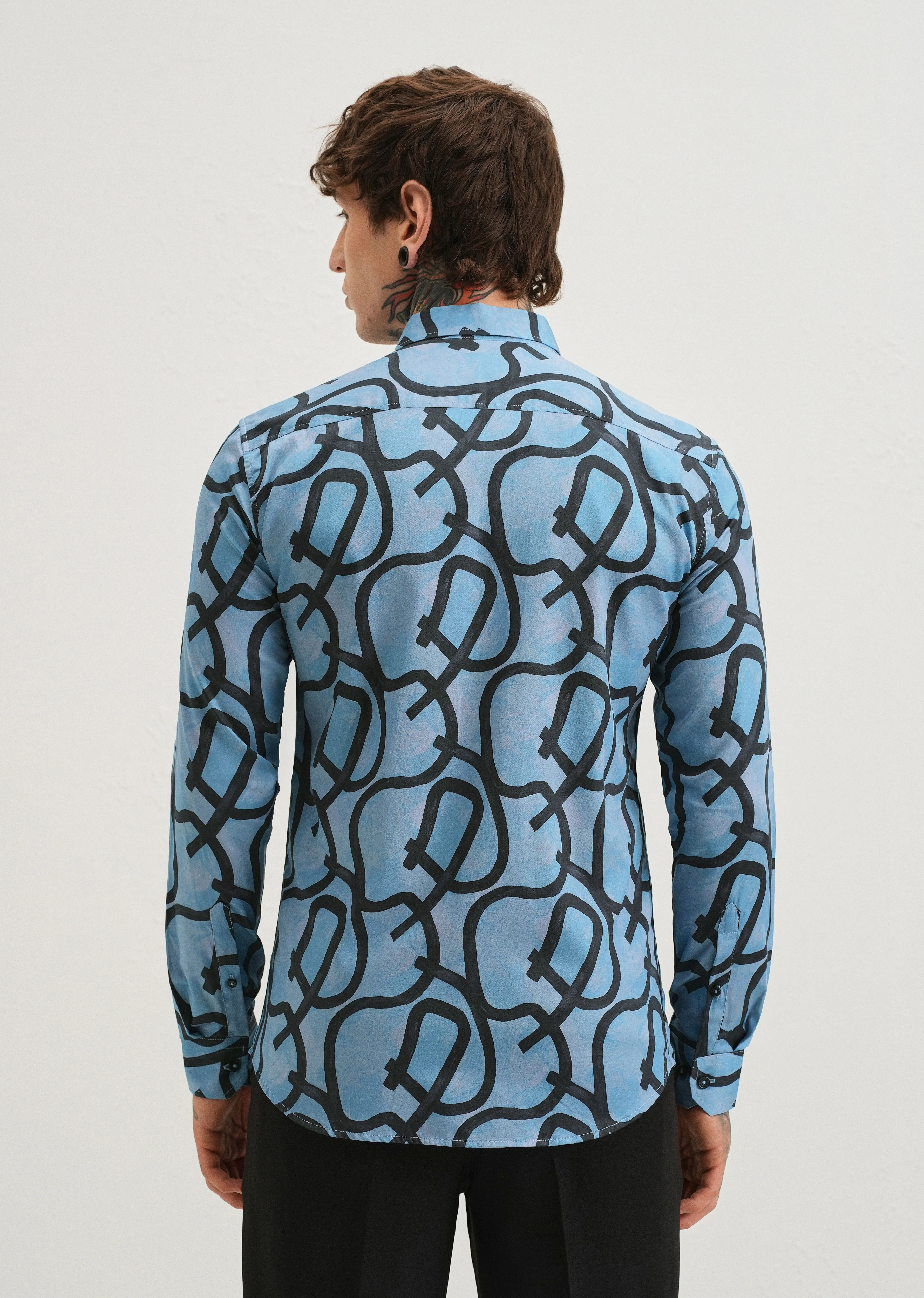 Contour Lines Blue Printed Shirt - Image 2