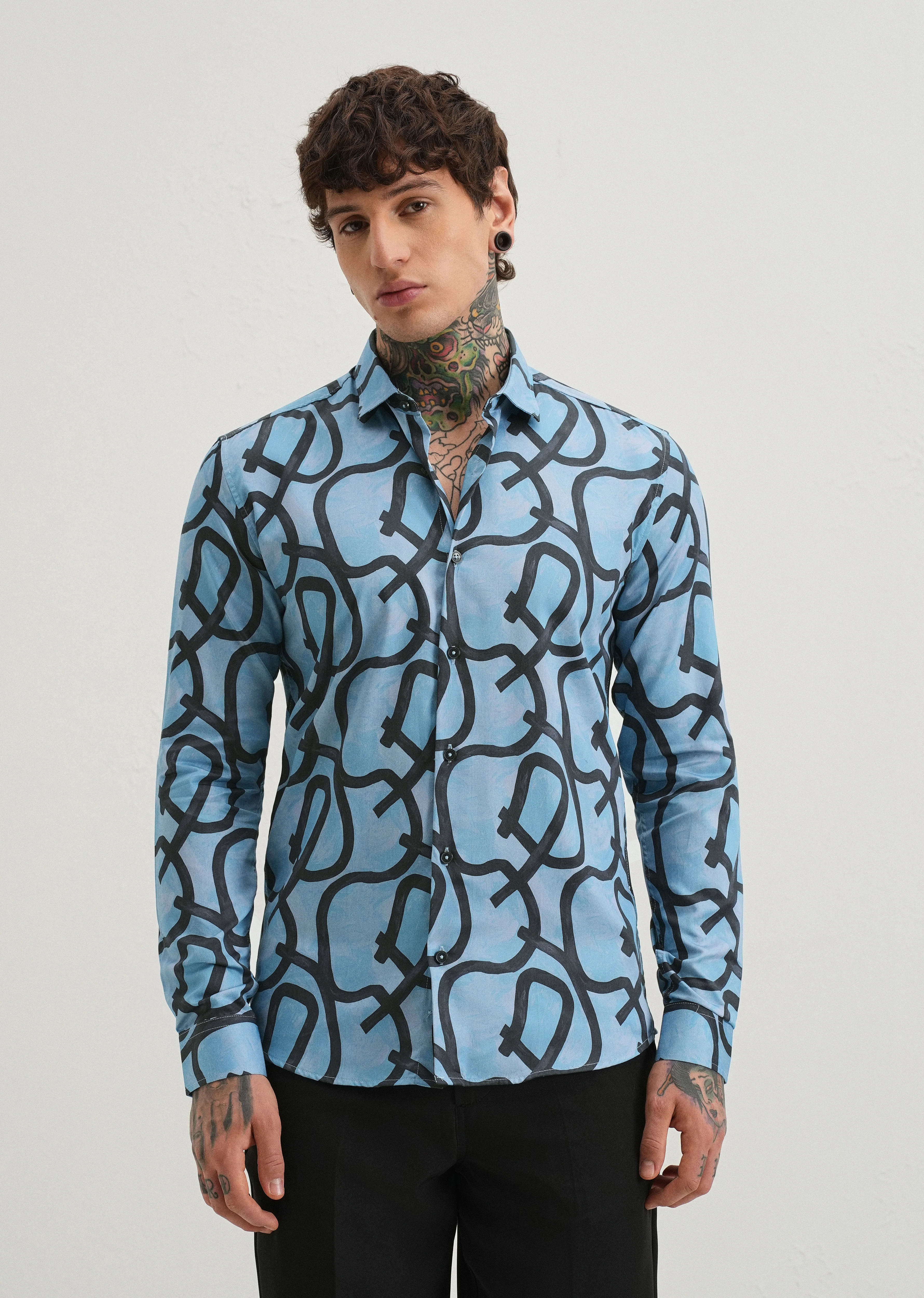 Contour Lines Blue Printed Shirt - Image 3