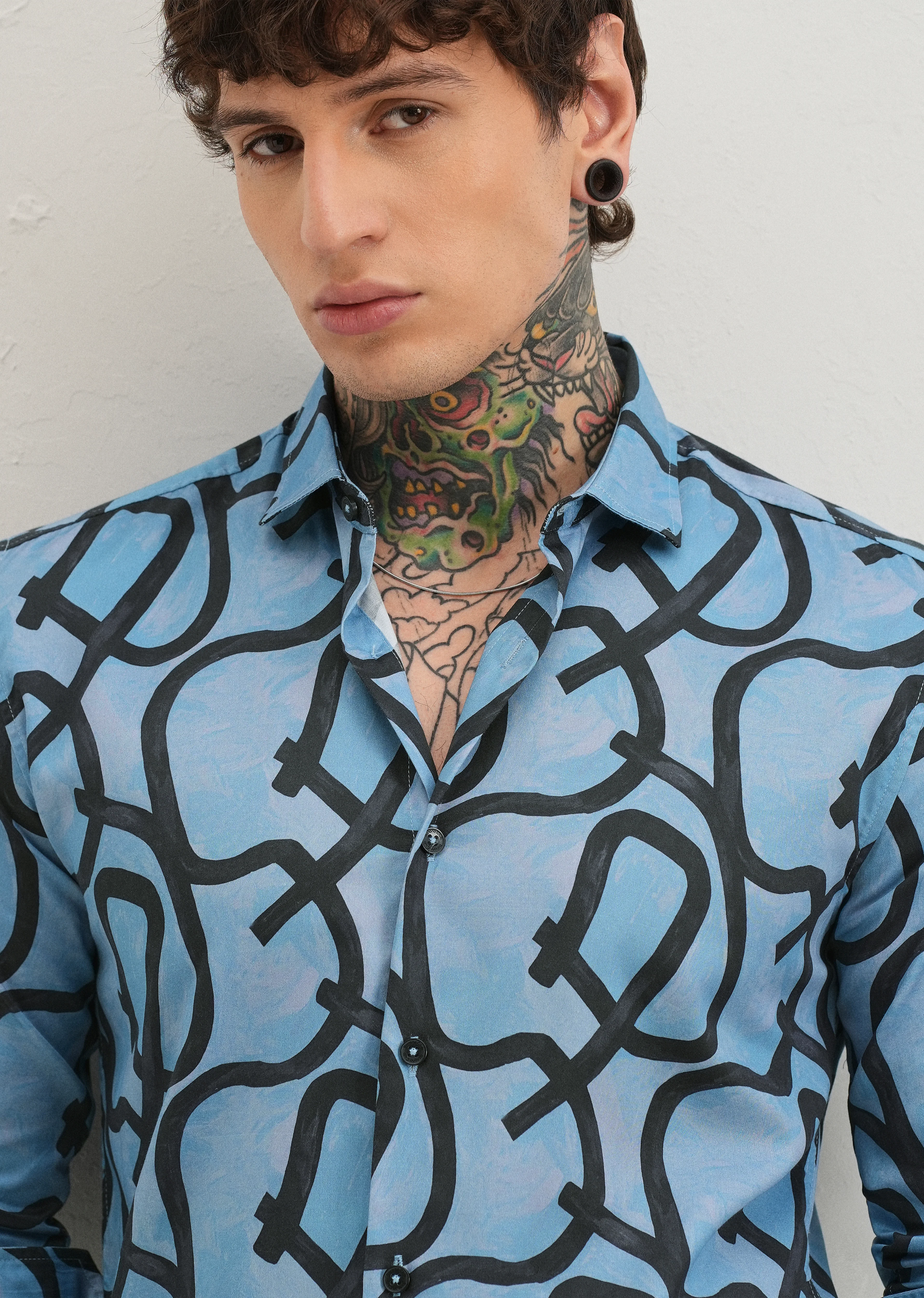 Contour Lines Blue Printed Shirt - Image 5