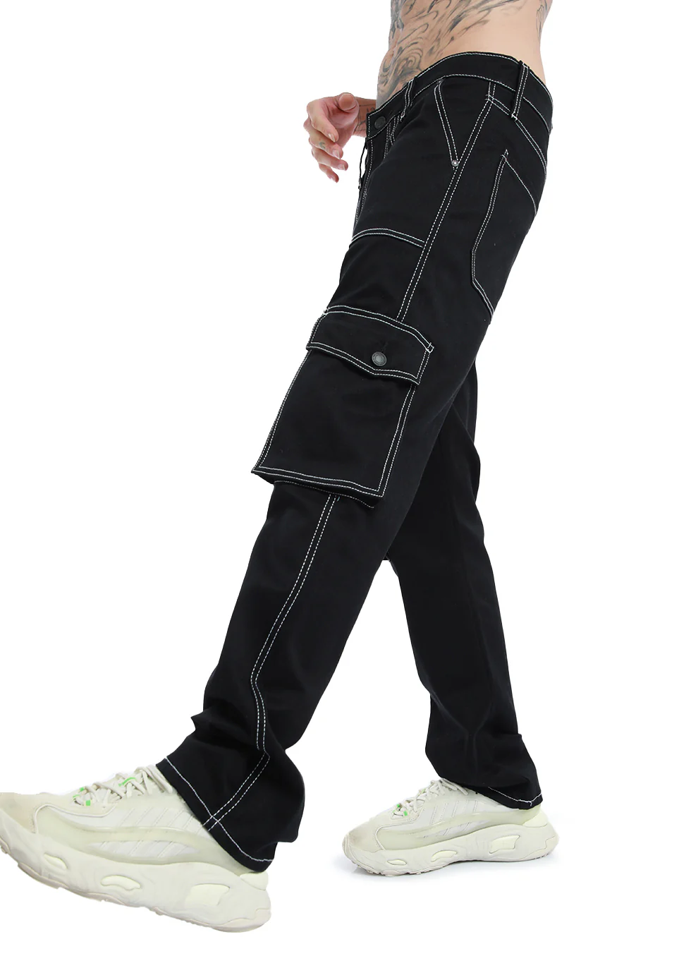 Contrast Stitched Black Denim Cargo - Image 4
