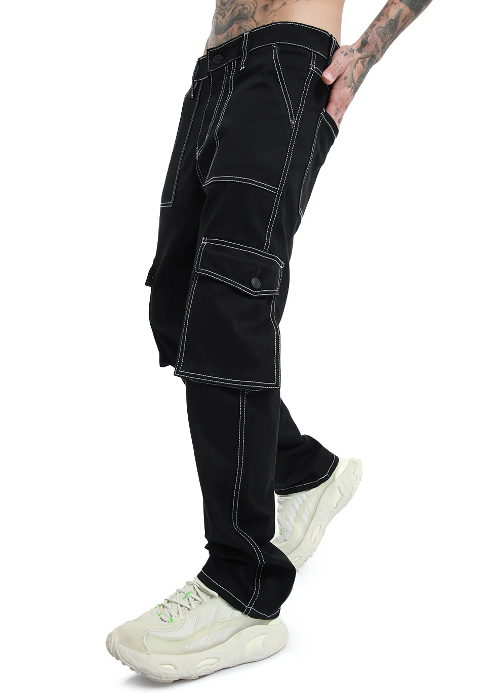 Contrast Stitched Black Denim Cargo - Image 7