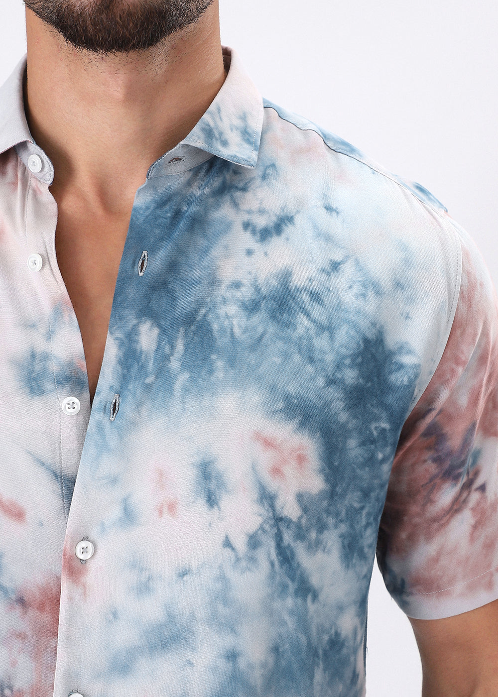 Coral Red Tie Dye Half Sleeve Shirt - Image 2